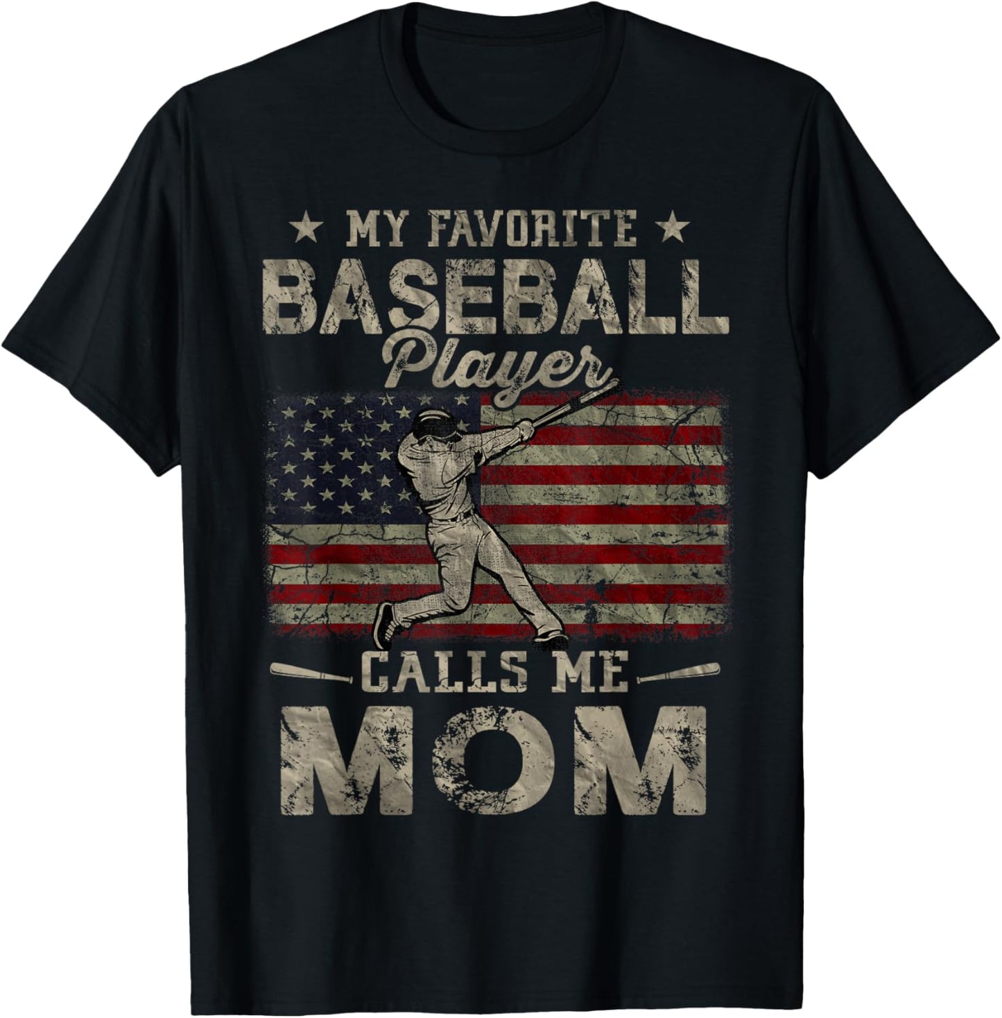 My Favorite Baseball Player Calls Me Mom Mother's Day T-Shirt - T-Shirt | Black