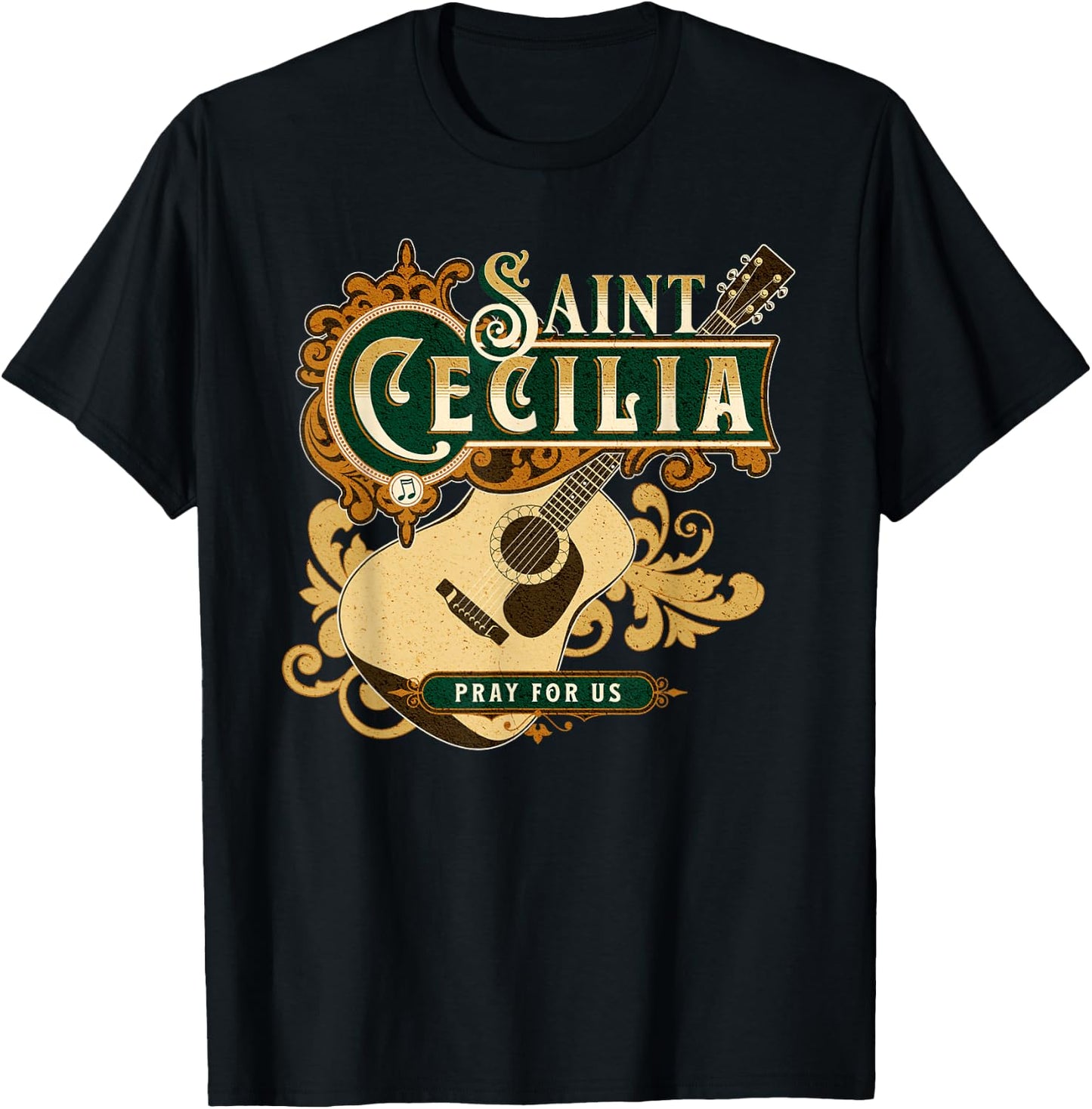 St Cecilia of Rome Patron Saint of Music Catholic Guitar T-Shirt - T-Shirt | Black