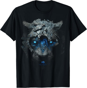 Lion Fantasy Predatory Cat Art - Blue Eyes Robot Animal Women Kids T-Shirt - T-Shirt | Black