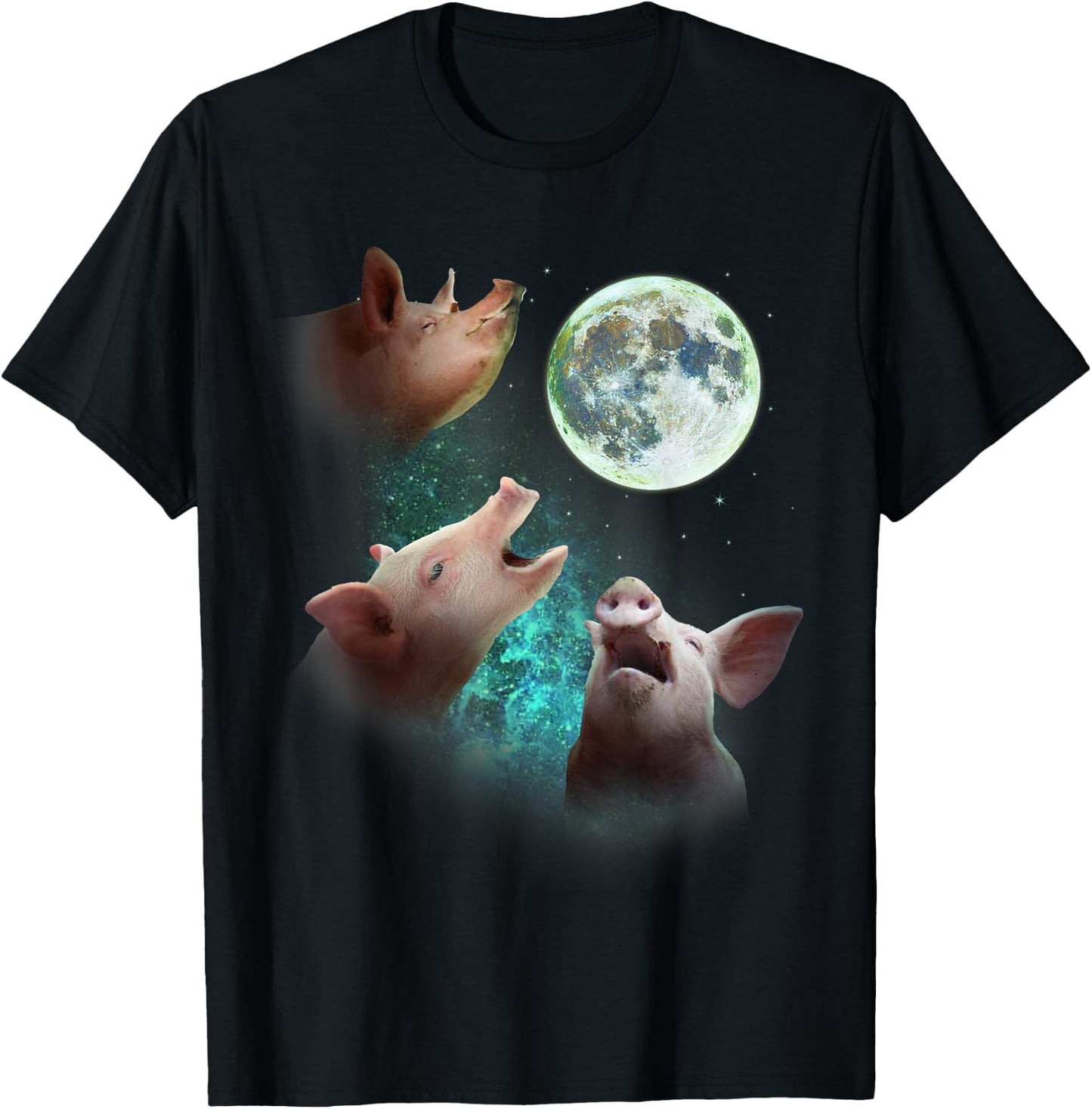 Three Farm Pigs Howl At Moon 3 Wolfs Wolves Funny Parody T-Shirt - T-Shirt | Black