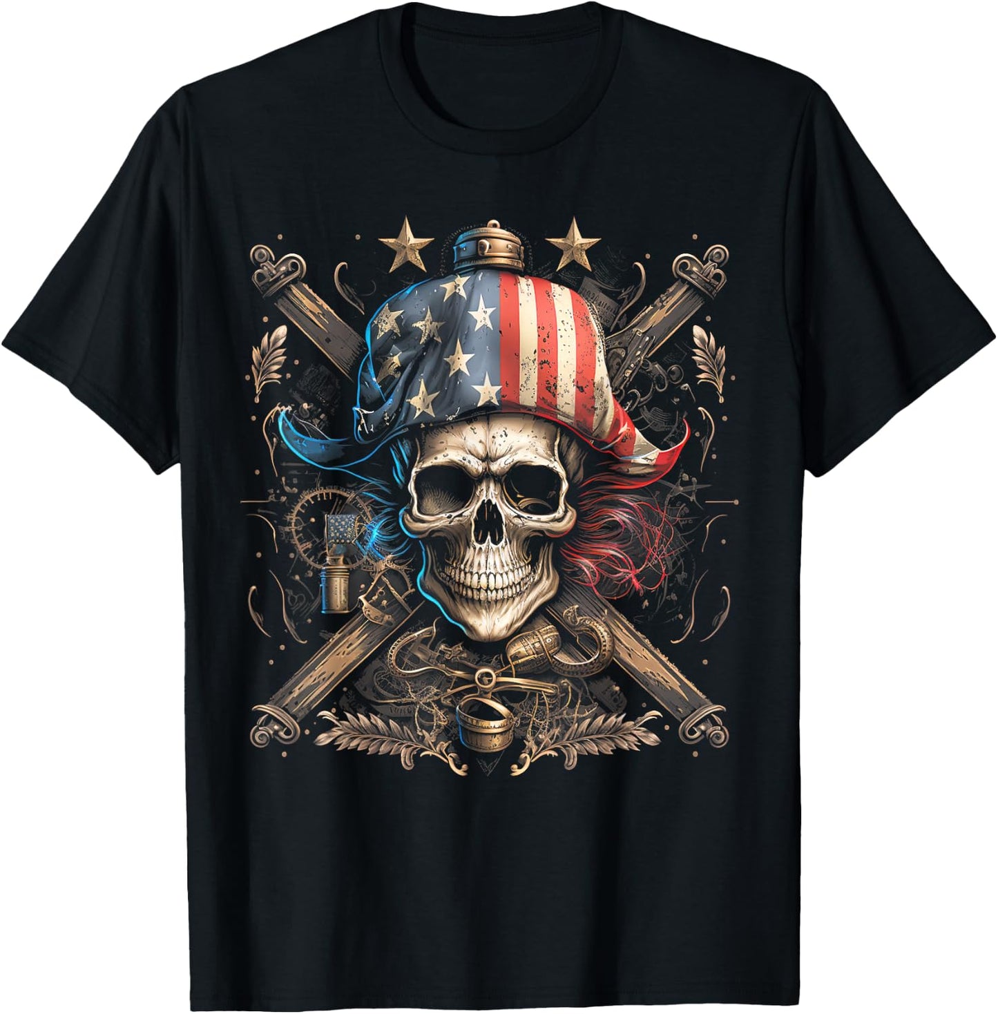Pirate 4th of July American Flag USA America Funny T-Shirt - T-Shirt | Black