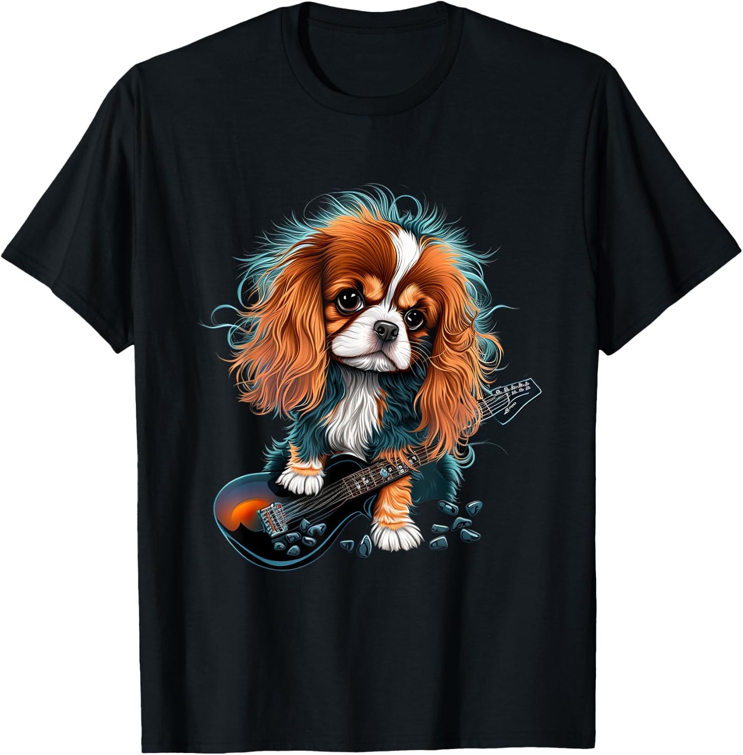 Funny Cavalier King Charles Spaniel Cute Ronk Roll Rocker Women Girls Kids T-Shirt - T-Shirt | Black