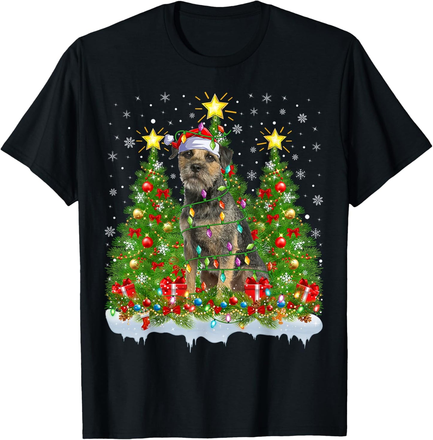 Xmas Tree Decoration Santa Border Terrier Dog Christmas T-Shirt - T-Shirt | Black