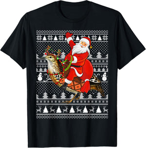 Quail Bird Xmas Holiday Ugly Santa Riding Quail Christmas T-Shirt - T-Shirt | Black
