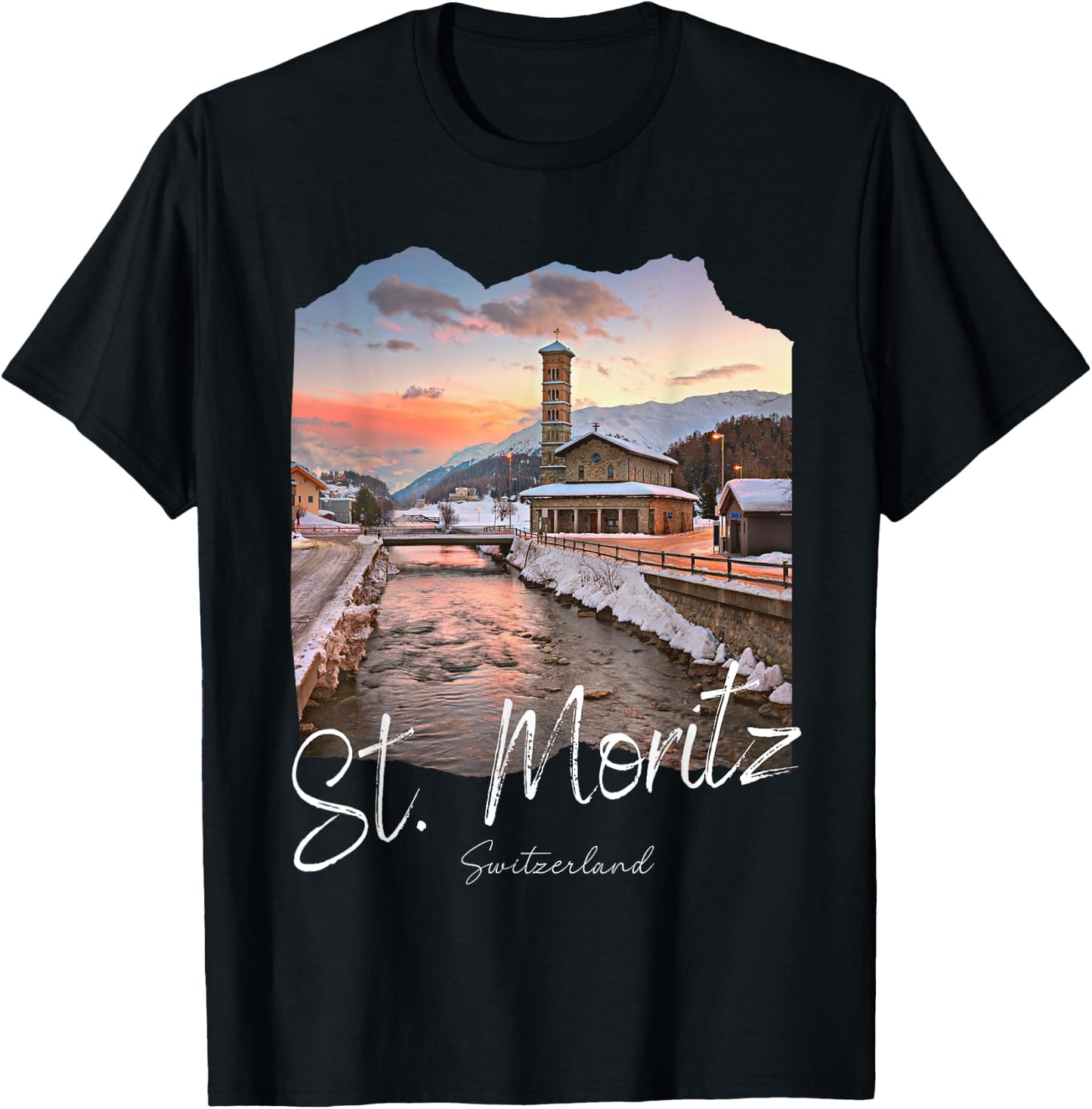St. Moritz Souvenir Switzerland T-Shirt - T-Shirt | Black