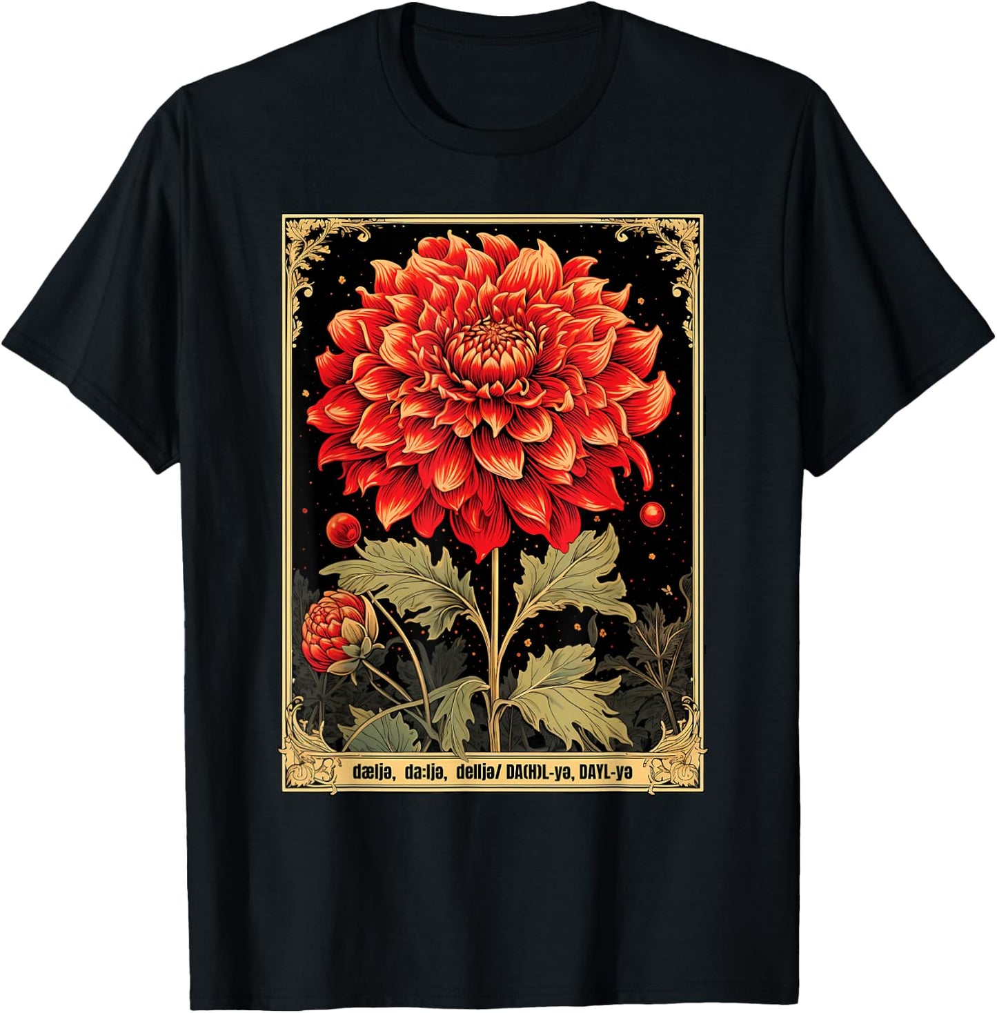 Vintage Dahlias T-Shirt - T-Shirt | Black