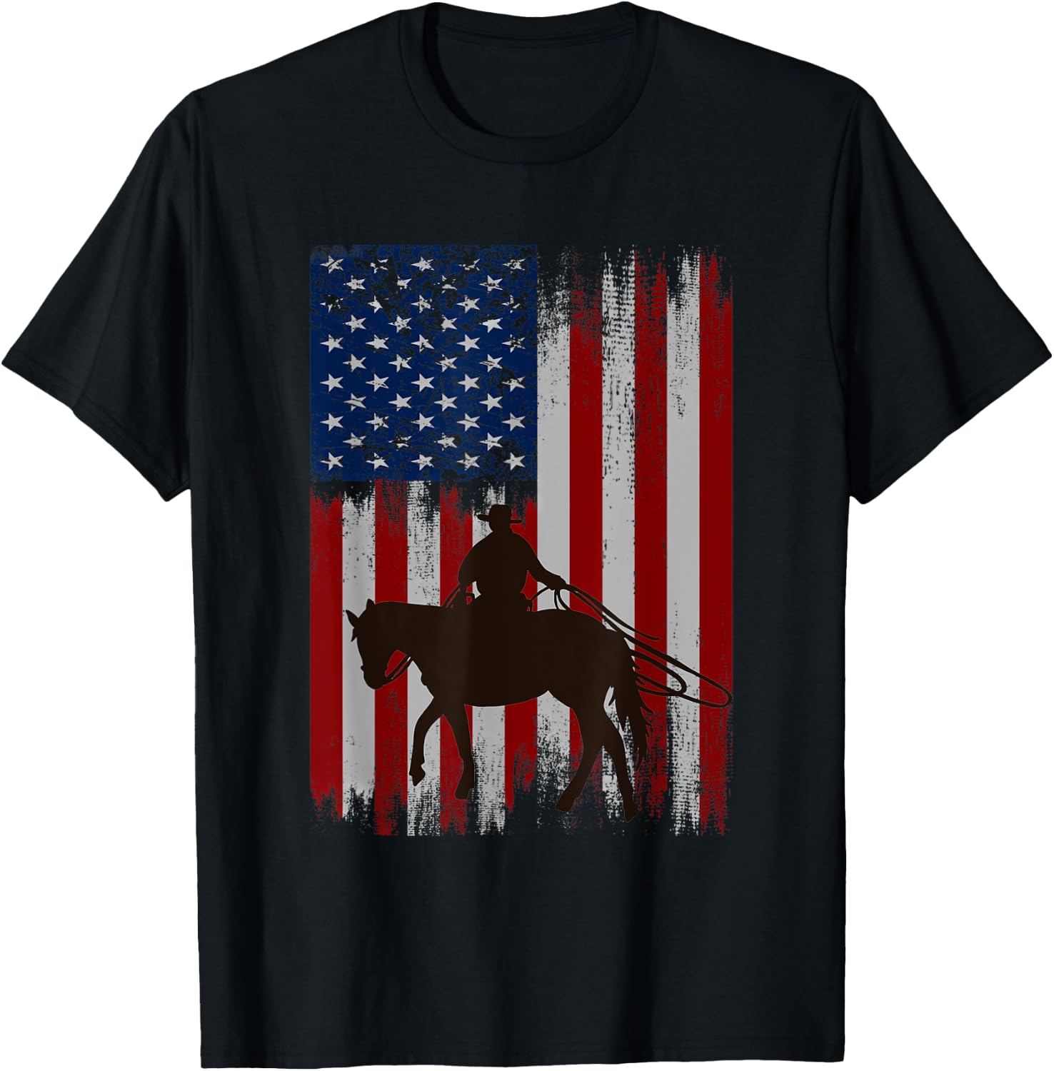 Vintage USA flag cowboy silhouette horse riding western T-Shirt - T-Shirt | Black