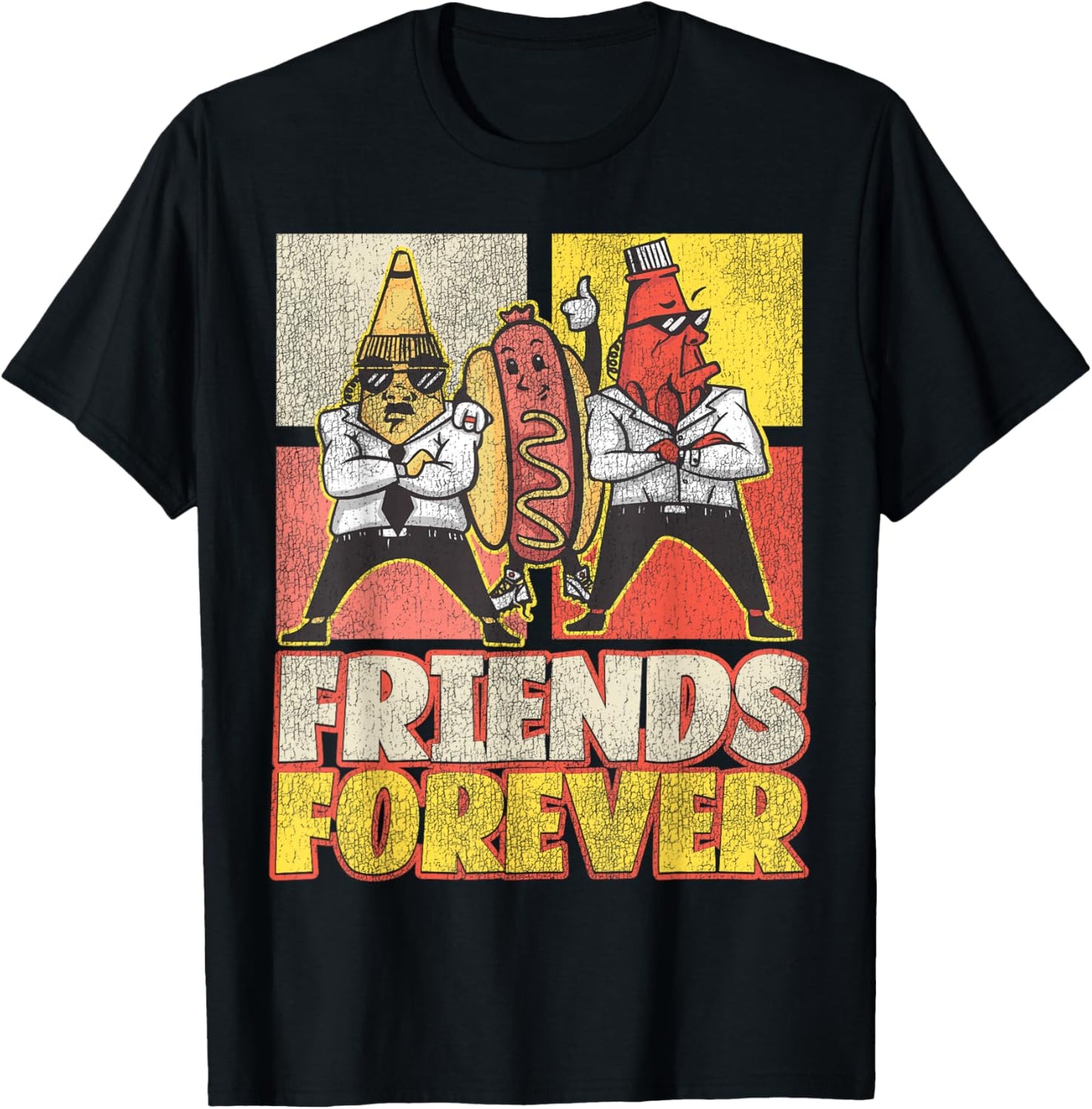 Hot Dog Adult Vintage Friends Forever T-Shirt - T-Shirt | Black