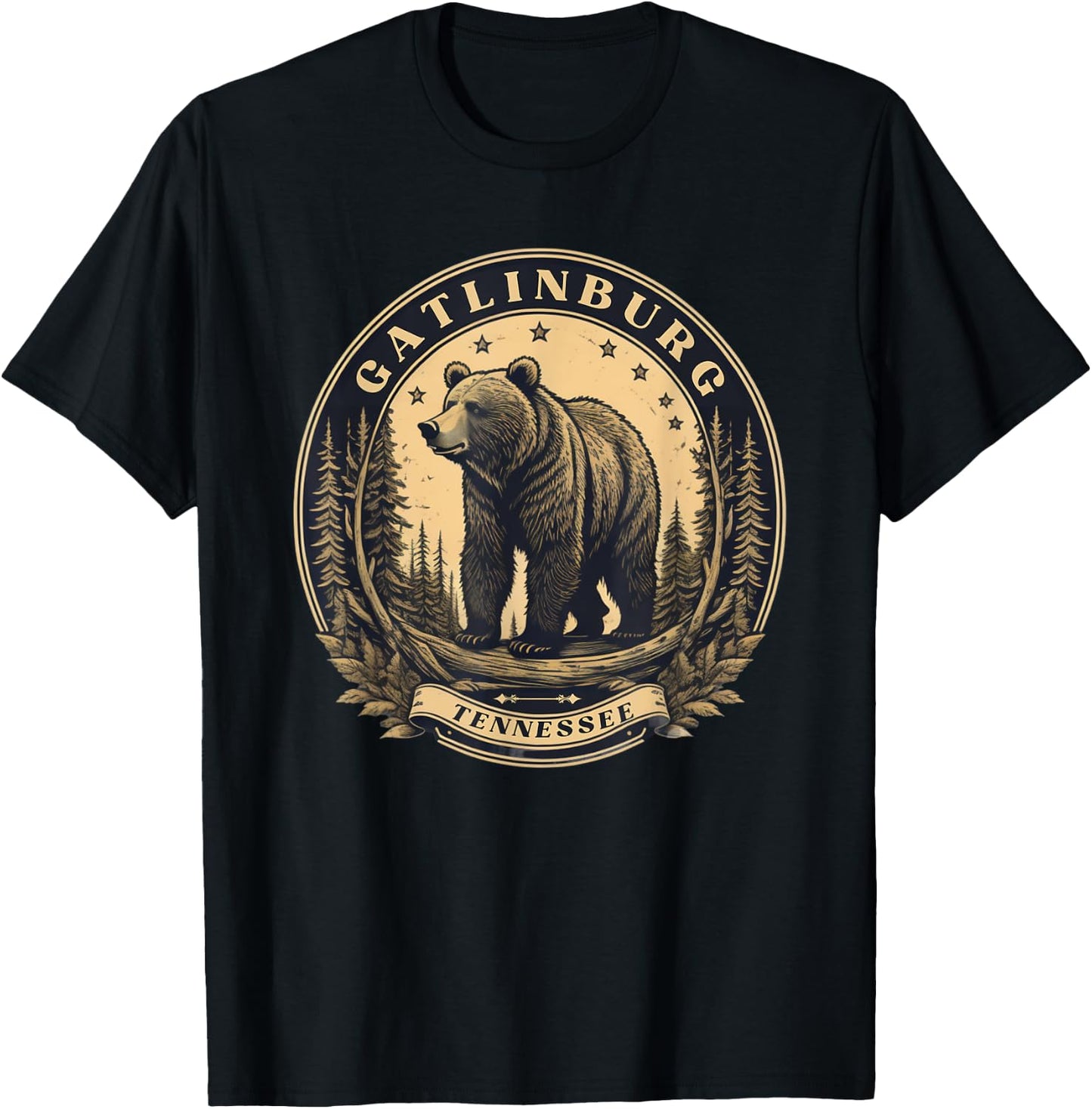 Vintage Gatlinburg mountain Tennessee with bear T-Shirt - T-Shirt | Black