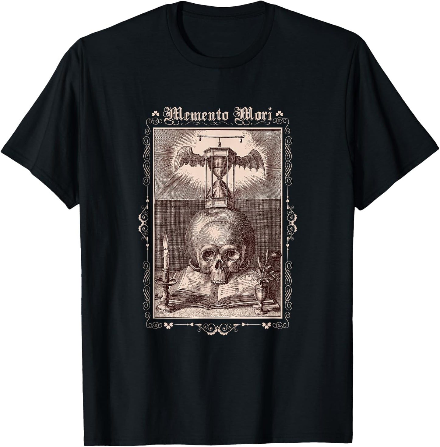 Memento Mori Gothic Skull Hourglass Witch Dark Academy T-Shirt - T-Shirt | Black