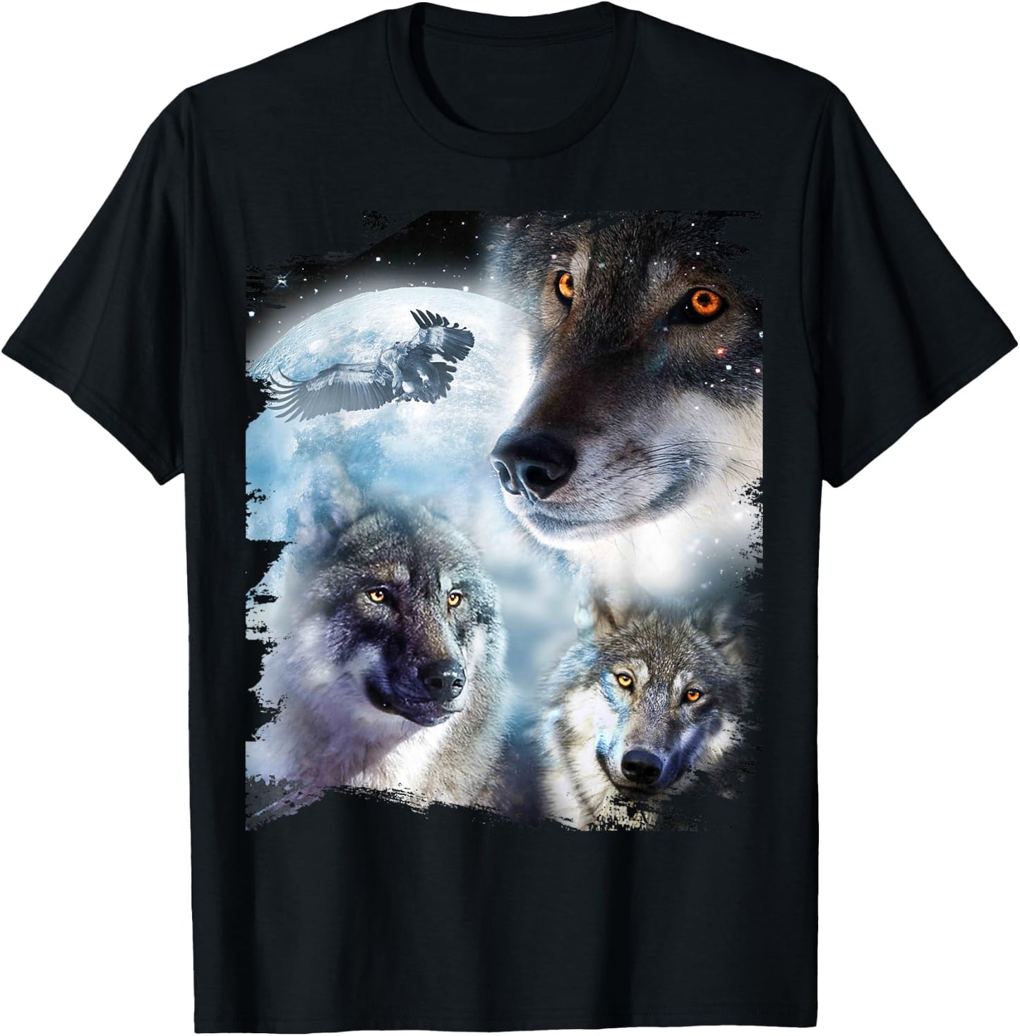 Space Wolves 3 Three Snow Wolf Howling At Moon T-Shirt - T-Shirt | Black