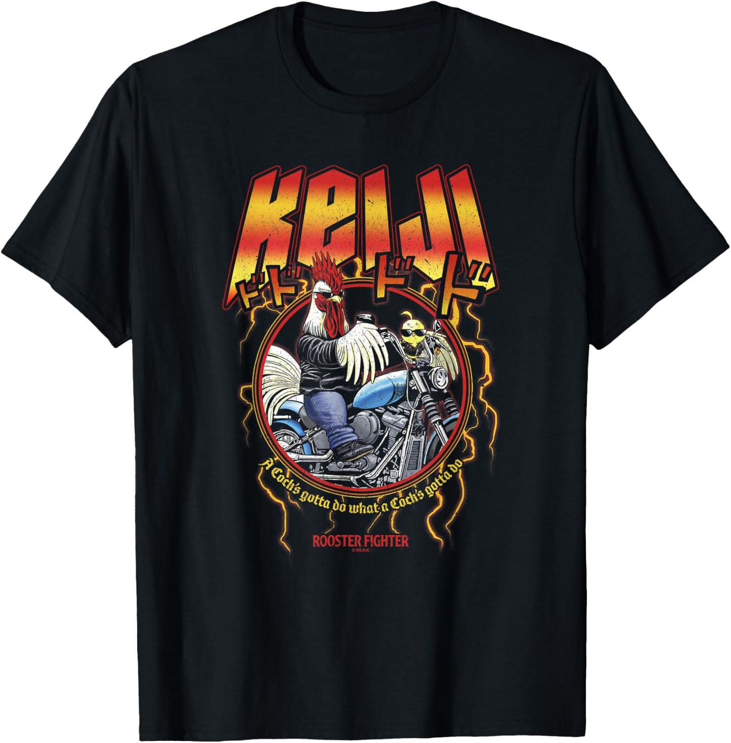 Rooster Fighter Keiji Metal Motorcycle Circle T-Shirt - T-Shirt | Black