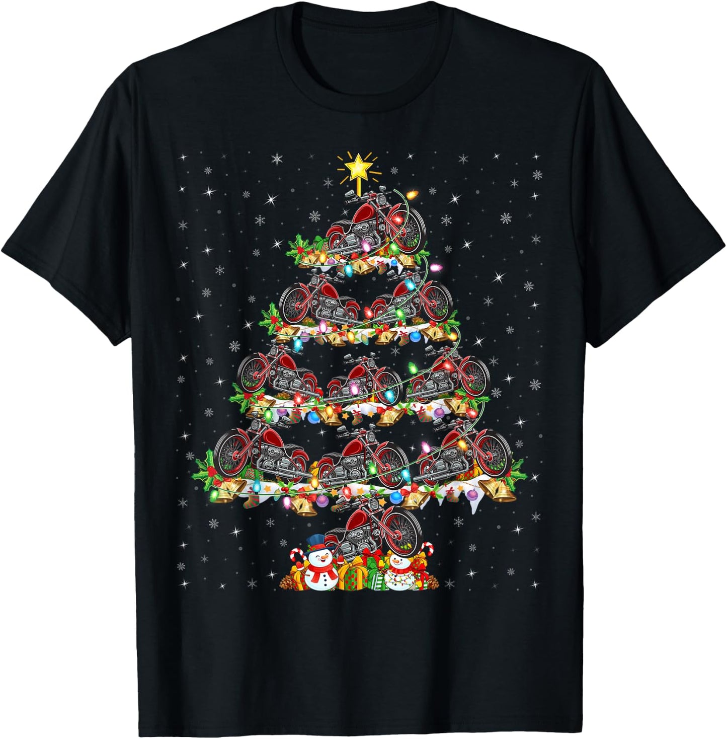 Motorcycle Xmas Lighting Santa Motorcycle Christmas Tree T-Shirt - T-Shirt | Black