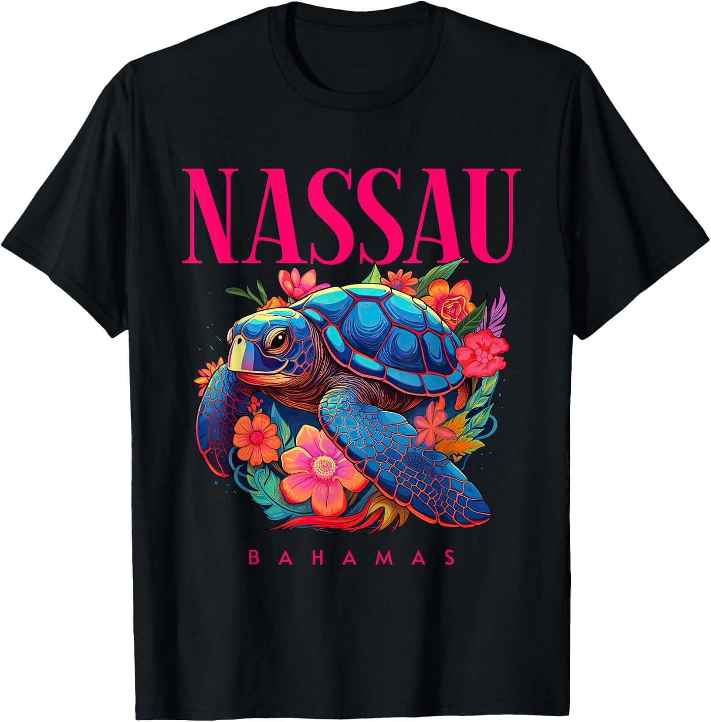 Nassau Bahamas Floral Beach Turtle Souvenir T-Shirt - T-Shirt | Black