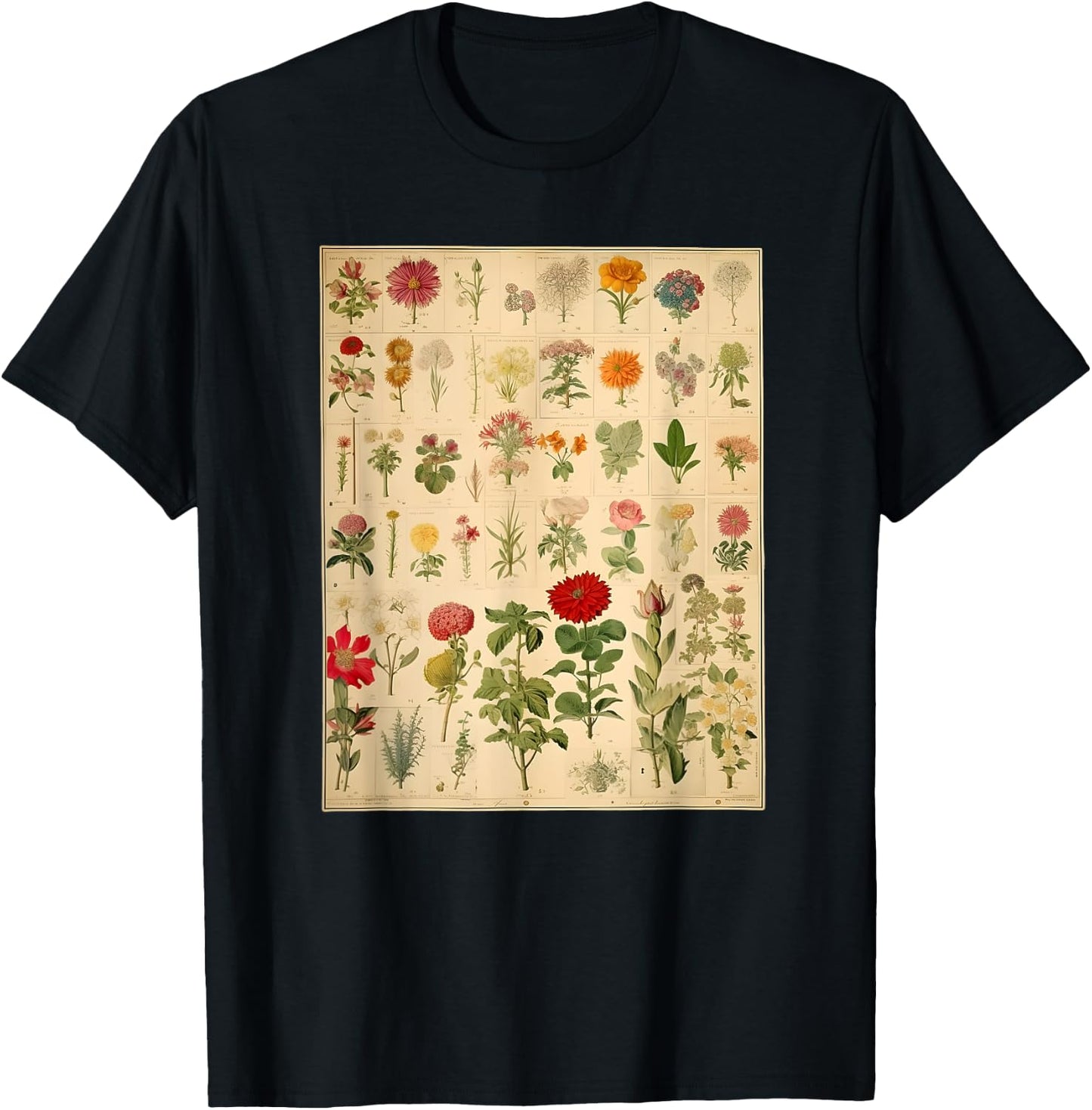 Vintage Floral Botanical Chart T-Shirt - T-Shirt | Black