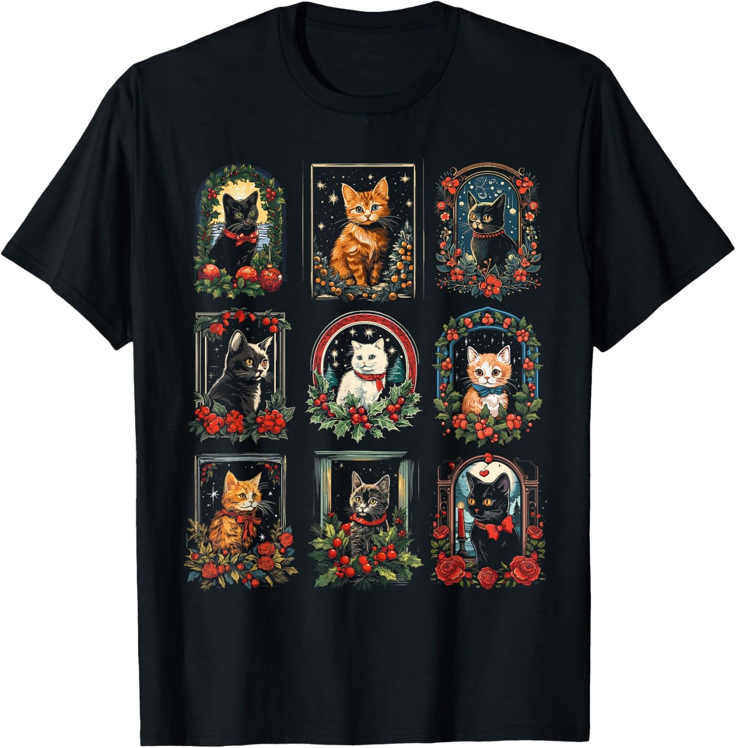 Vintage Kitten Christmas Cats & Men T-Shirt - T-Shirt | Black