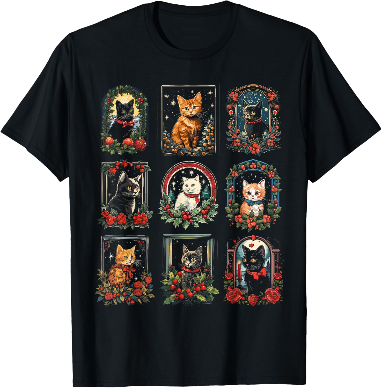 Vintage Kitten Christmas Cats & Men T-Shirt - T-Shirt | Black