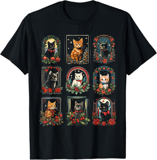Vintage Kitten Christmas Cats & Men T-Shirt - T-Shirt | Black