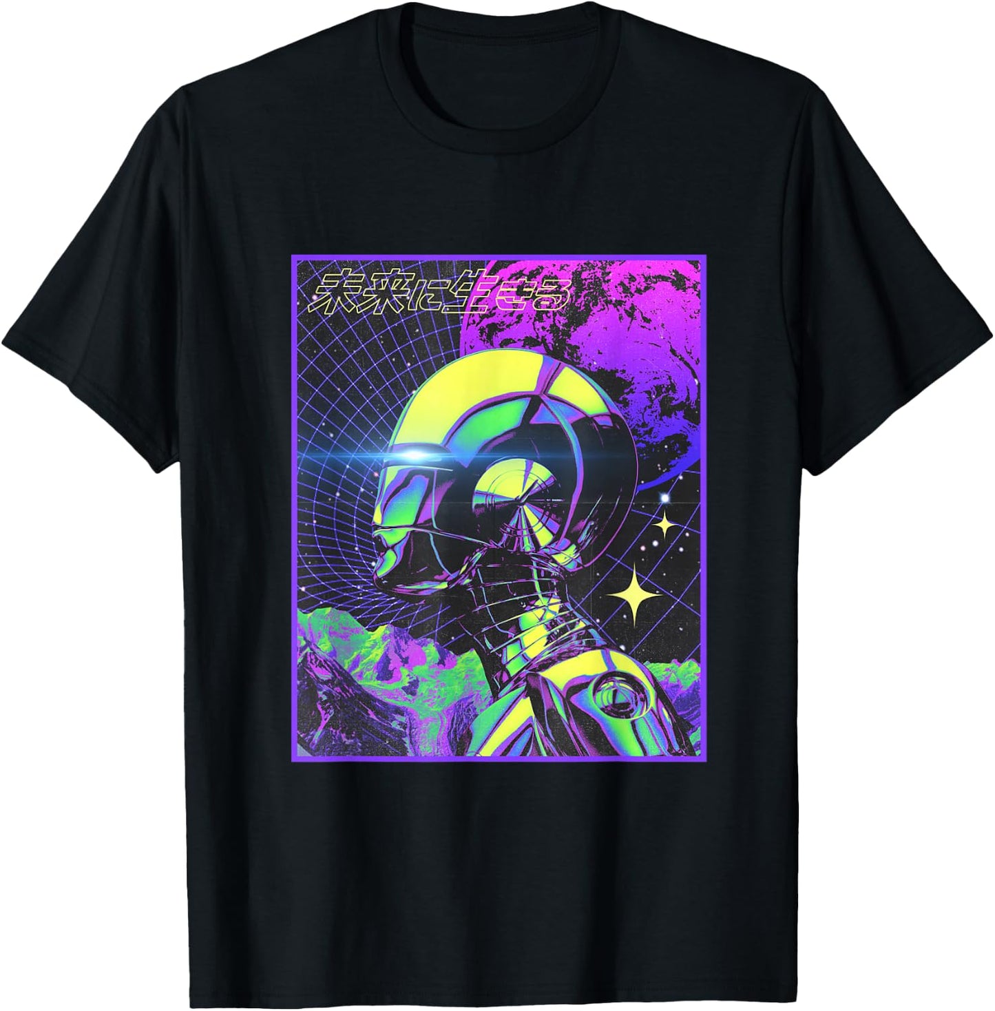 Cyberpunk Japanese Futuristic Robot Sci-Fi Vaporwave T-Shirt - T-Shirt | Black