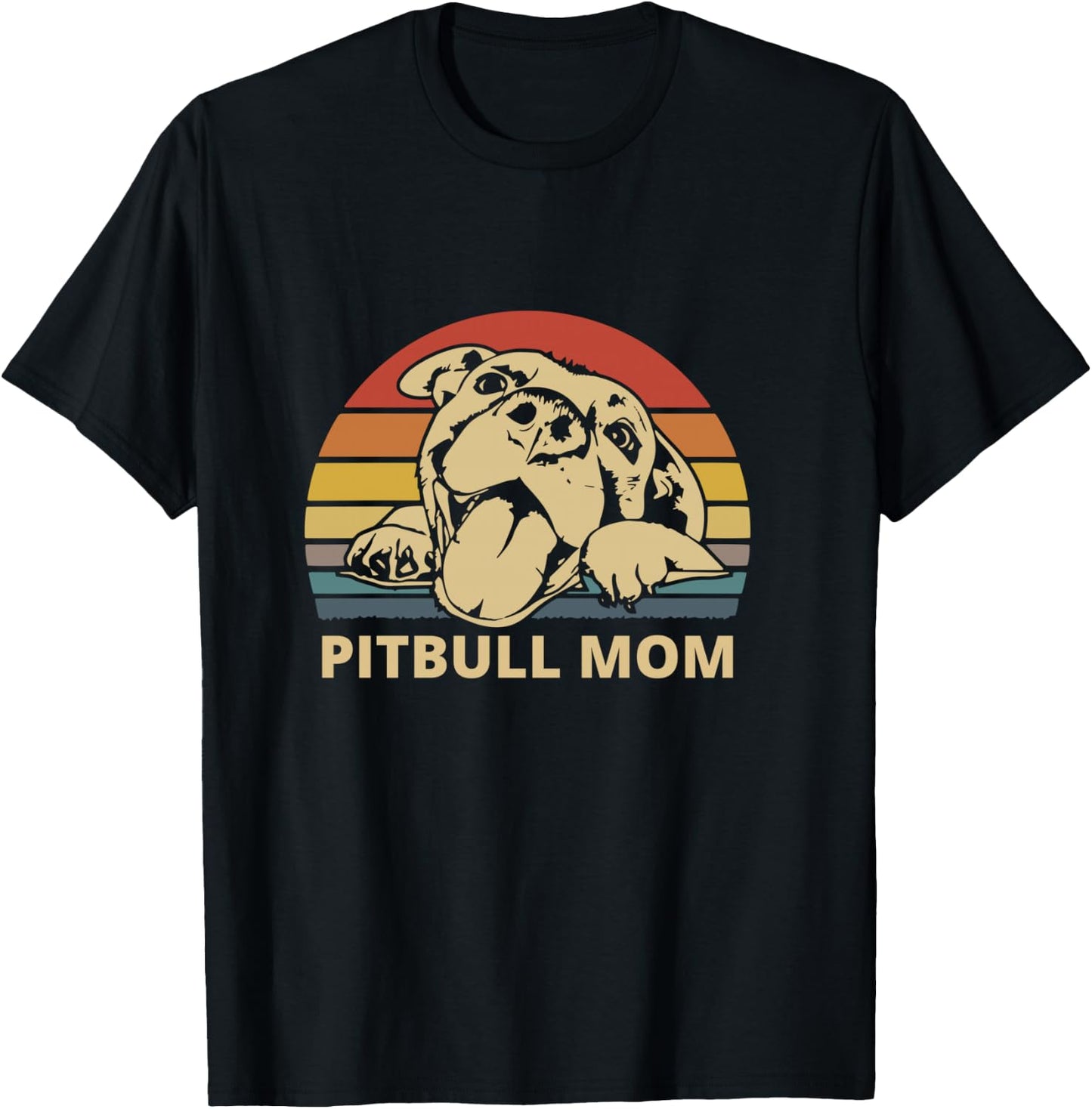 Vintage Pitbull Mom | Happy smiling Pitbull Mom on Sunset T-Shirt - T-Shirt | Black