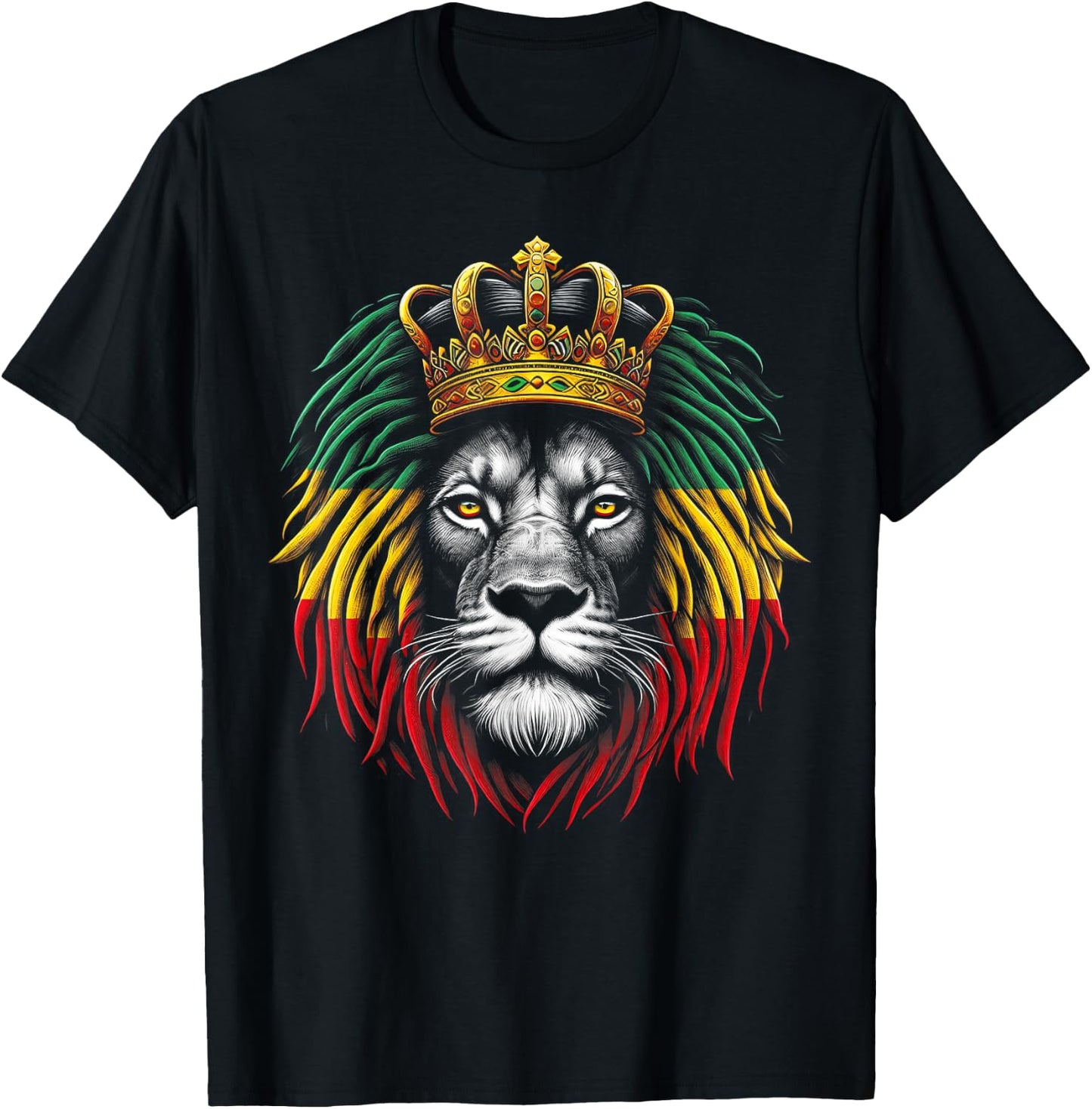 Ethiopian Flag Lion Rastafarian Reggae Rasta Lion of Judah T-Shirt - T-Shirt | Black