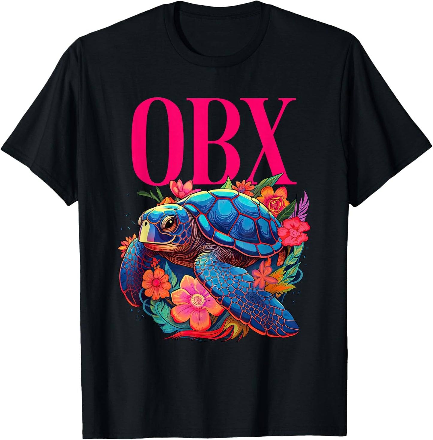 OBX Floral Beach Turtle Souvenir Men Women Girls Kids T-Shirt - T-Shirt | Black