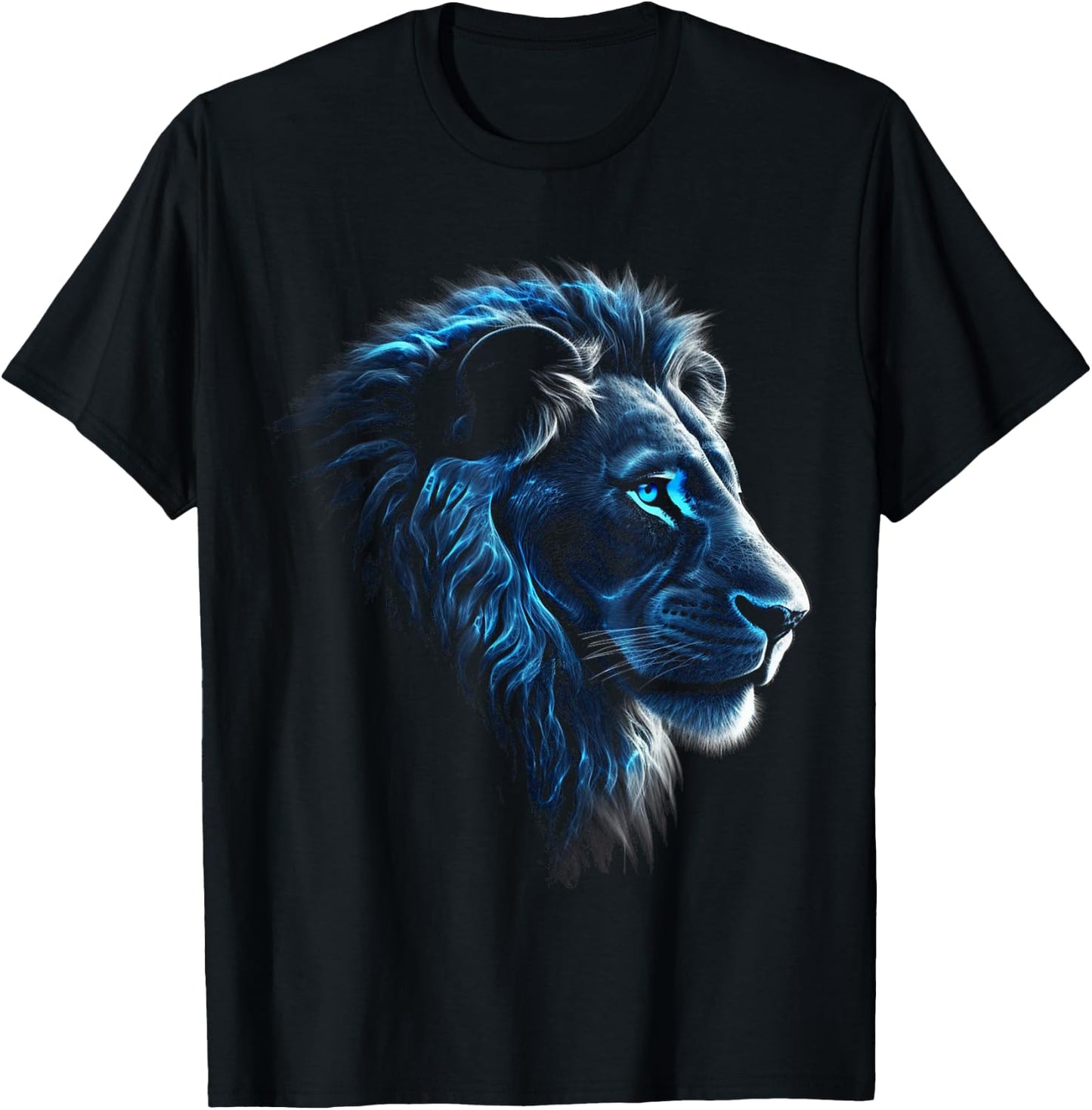 Lion Artwork - Blue Eyes Zoo Animal Lion T-Shirt - T-Shirt | Black
