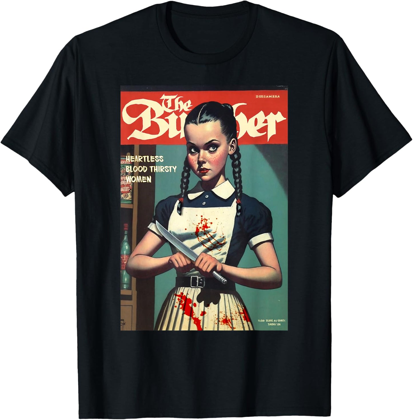 Last Gasp Graphics Sinister Girl Holding Knife 1960s Horror Comic Book Cover T-Shirt - T-Shirt | Black