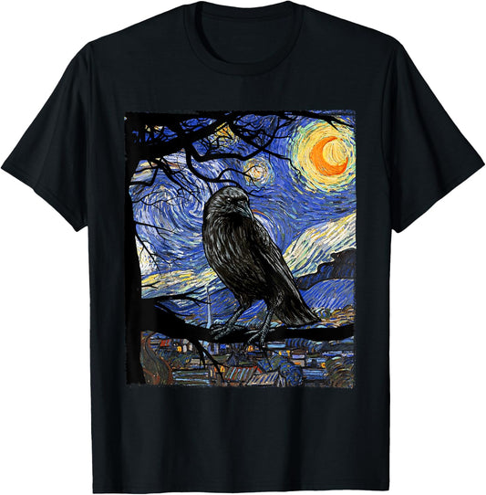 Raven Lover Art, Starry Night Raven, Crow, Raven T-Shirt - T-Shirt | Black