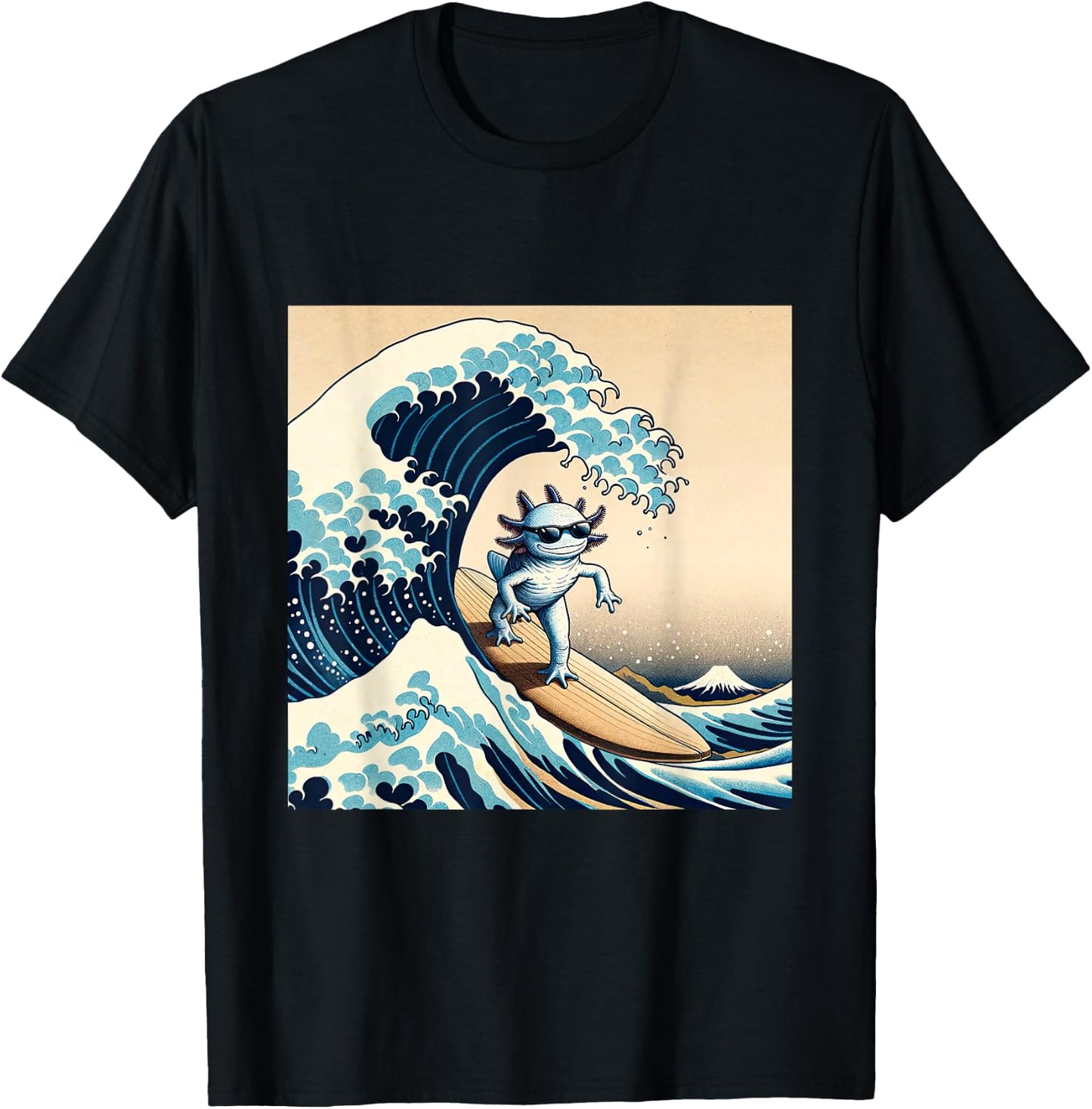 Wave Surfing Axolotl Love Funny Anime Lizard Salamander T-Shirt - T-Shirt | Black