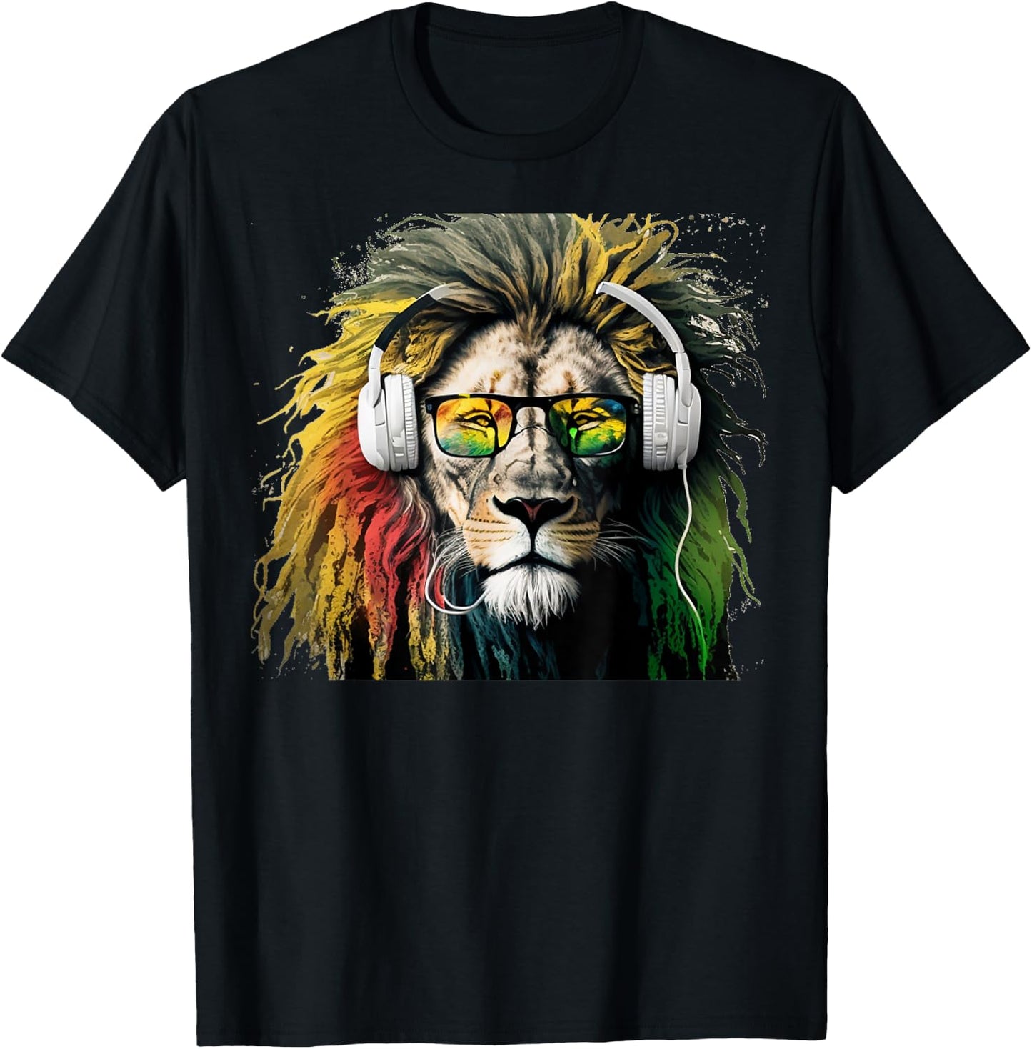 Rasta Lion Rastafari Design Reggae & Jamaica Vibes Headphone T-Shirt - T-Shirt | Black
