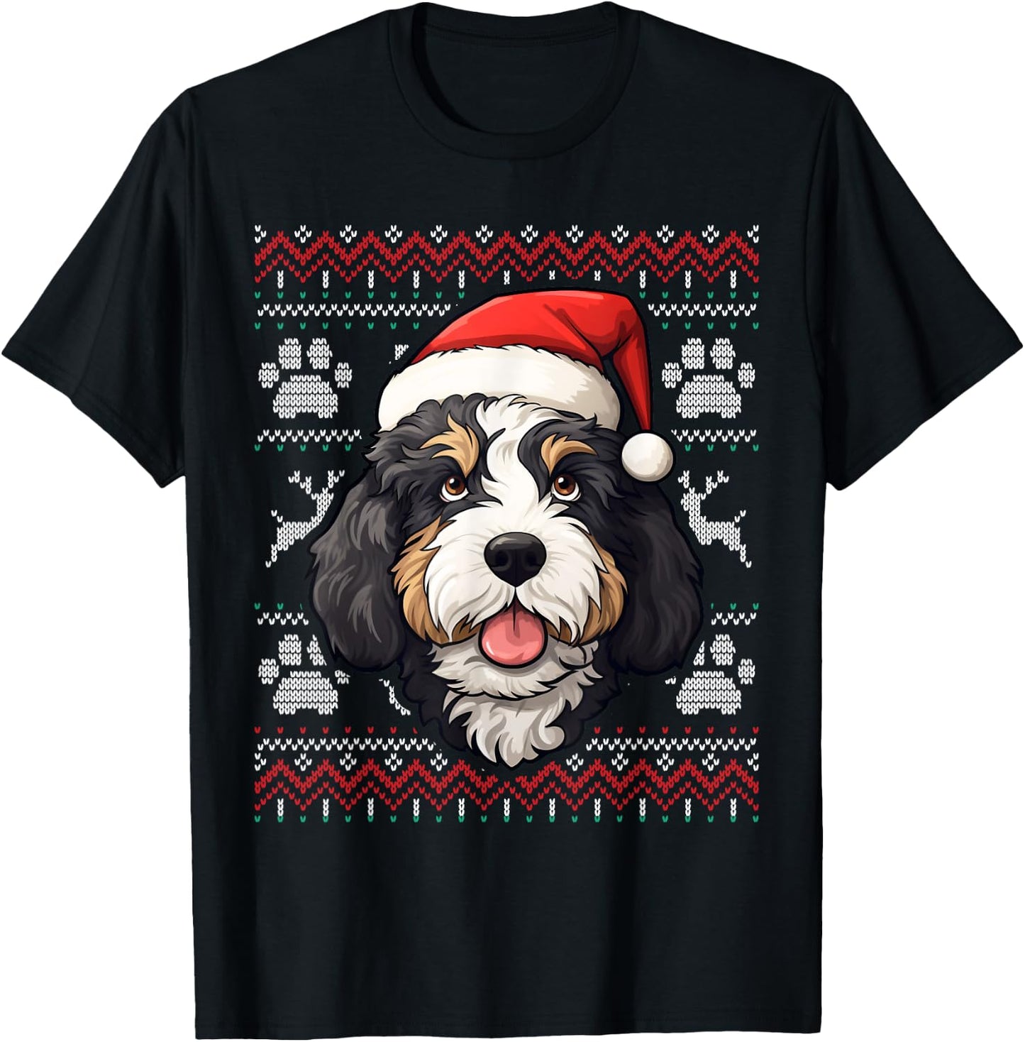 Bernedoodle Santa Hat Christmas Funny Dog Mom Dad T-Shirt - T-Shirt | Black