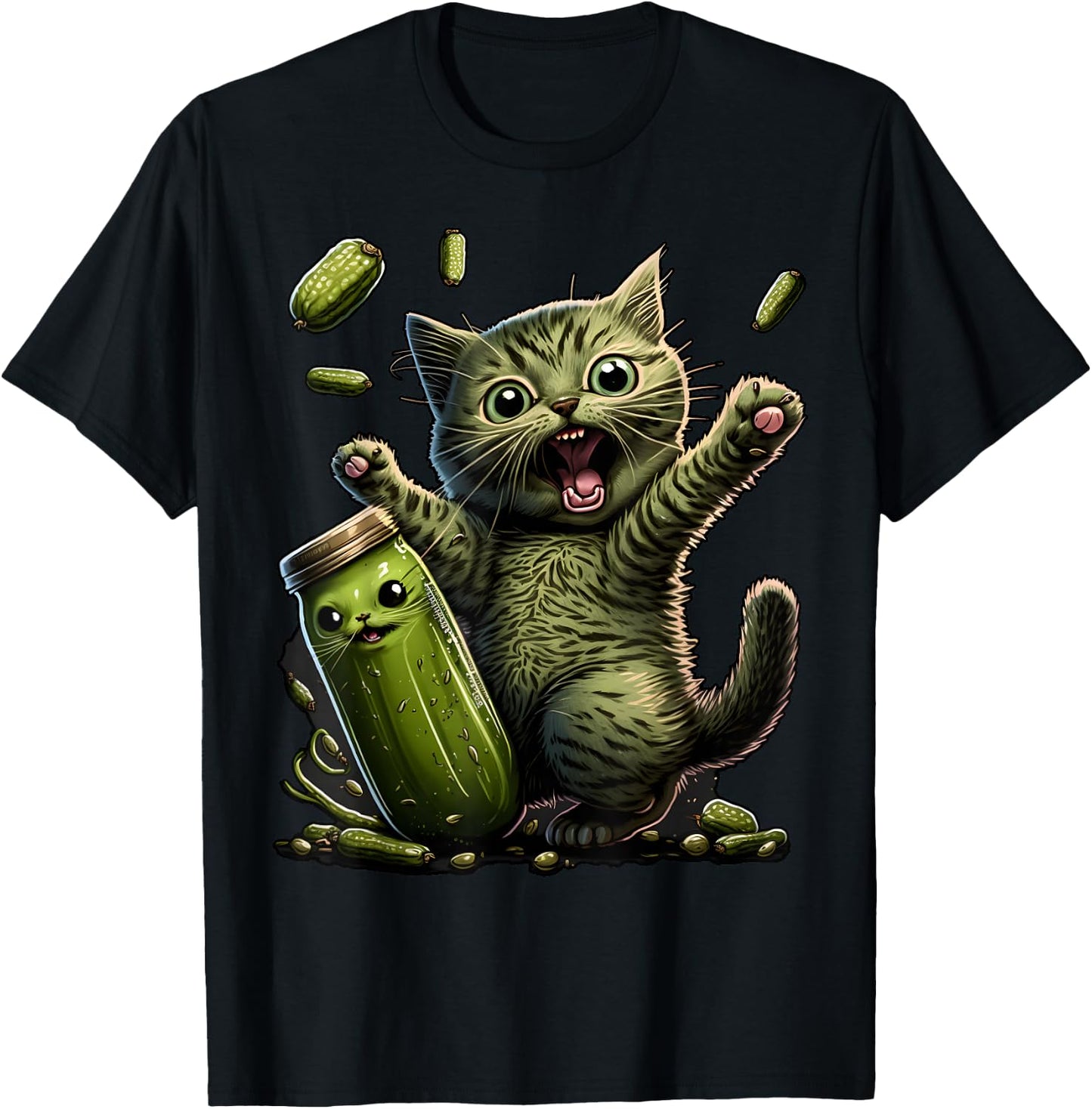 Funny Kittens vs Gherkin Pickle Cat Mom Lady T-Shirt - T-Shirt | Black