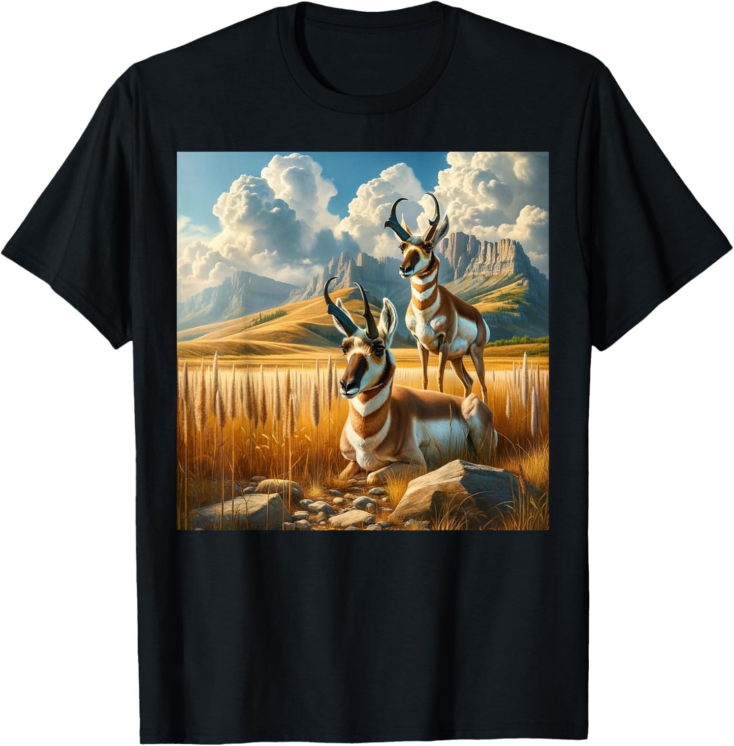 Wilderness Majesty - Pronghorn Antelope & Mountains T-Shirt - T-Shirt | Black