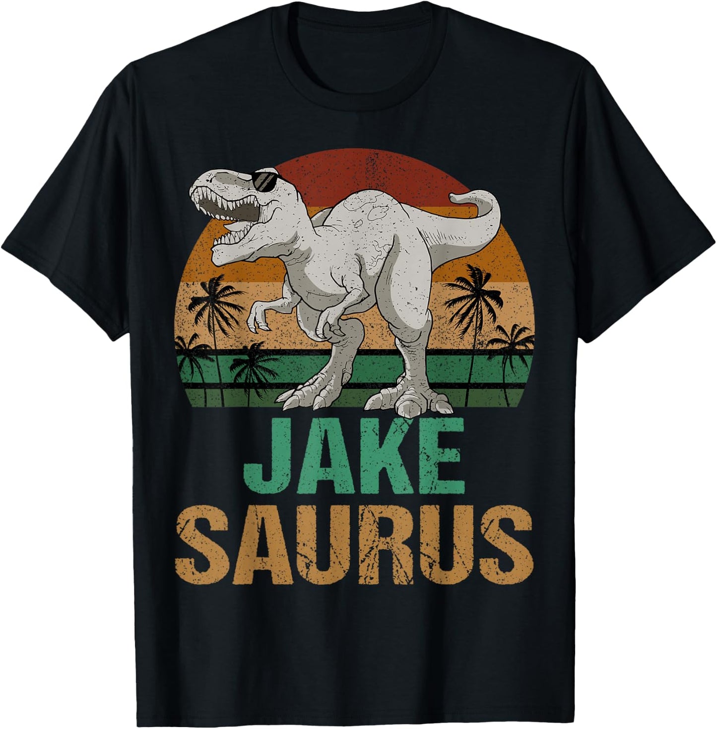 Jake Saurus Dinosaur T Rex First Name Personalized T-Shirt - T-Shirt | Black