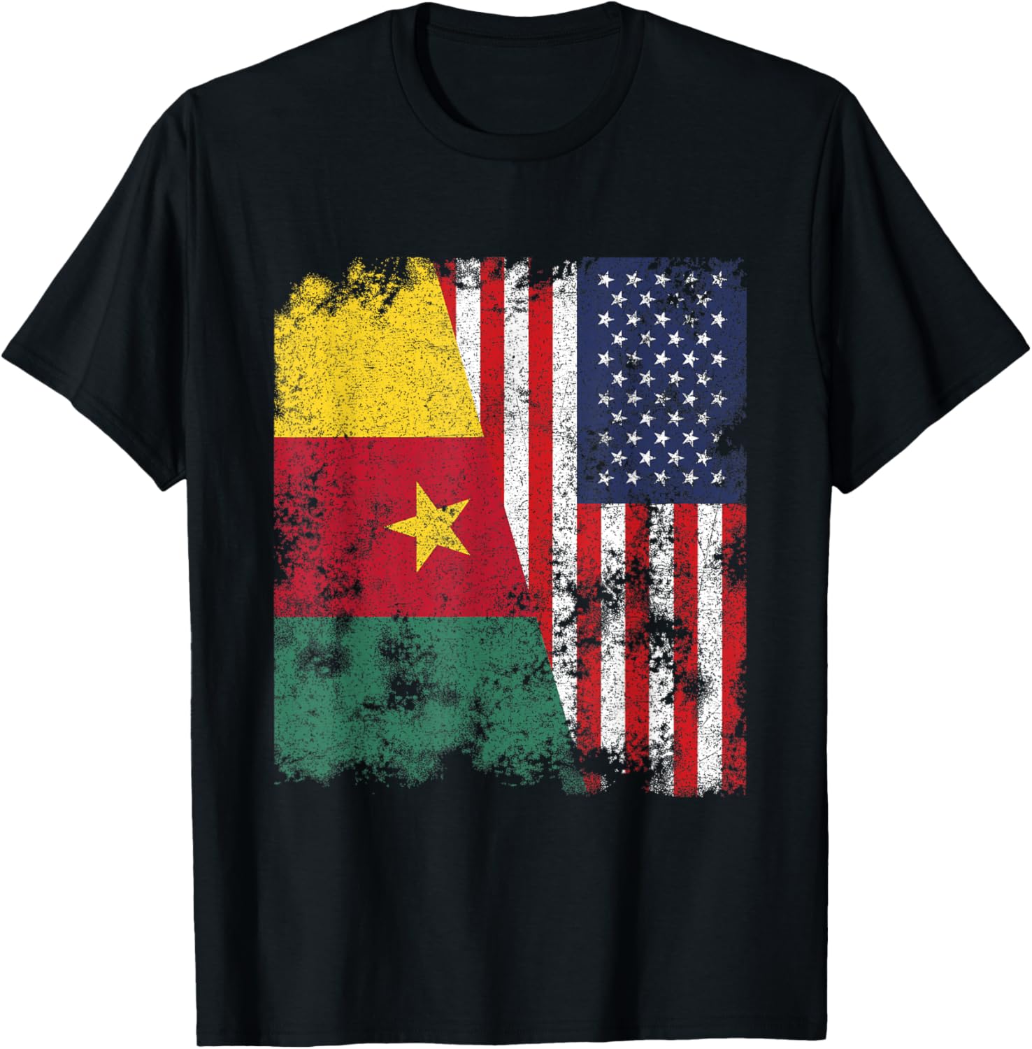 Cameroon USA Flag Distressed - Half American T-Shirt - T-Shirt | Black