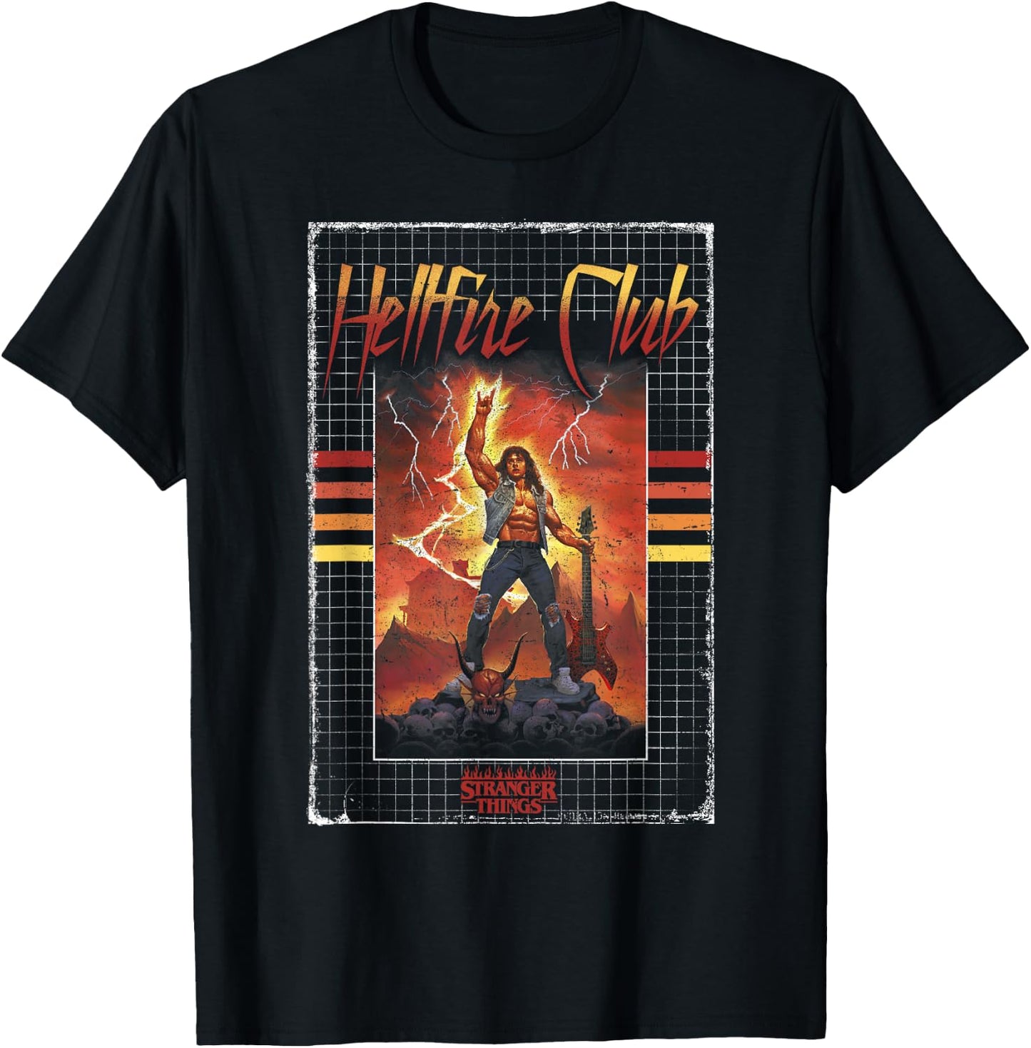 Stranger Things 4 Eddie Munson Hellfire Club Guitar Power T-Shirt - T-Shirt | Black