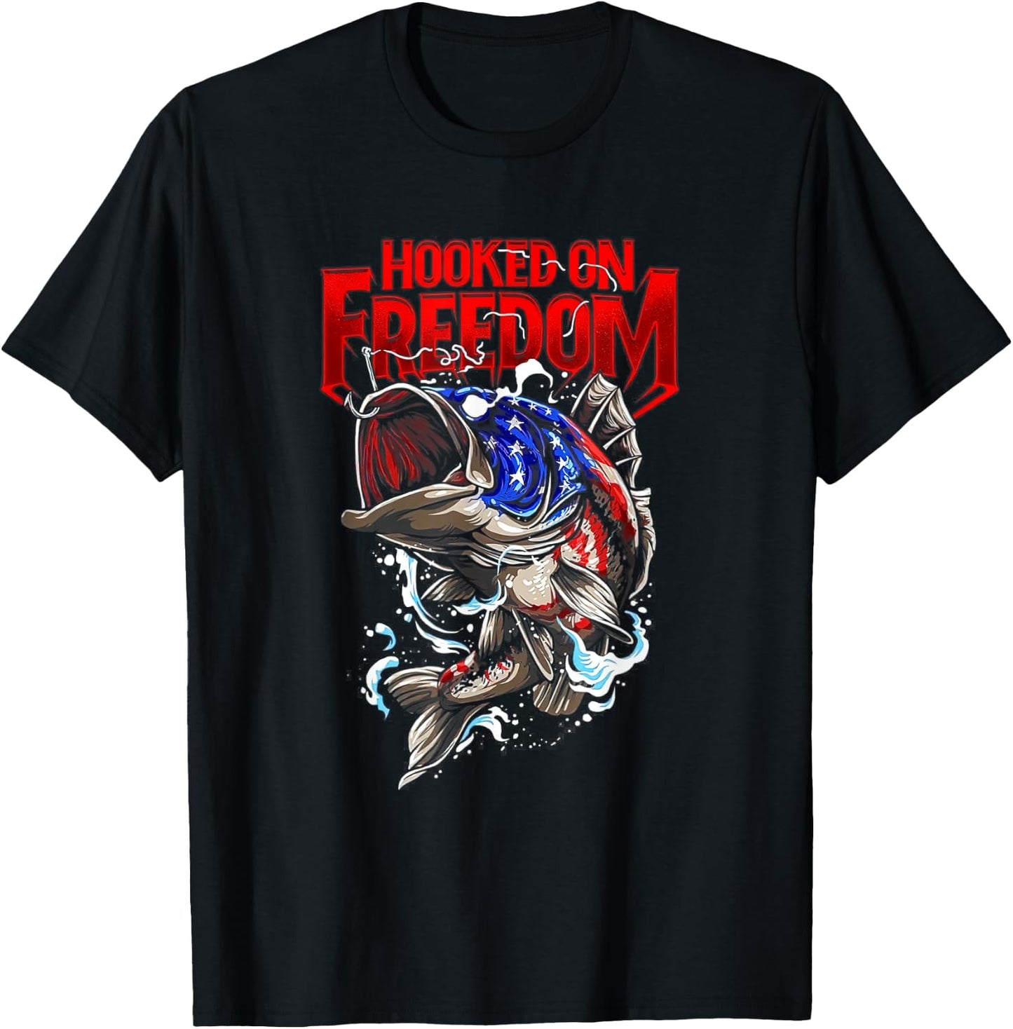 Hooked On Freedom 4th of July US Flag Patriotic Fishing Men T-Shirt - T-Shirt | Black