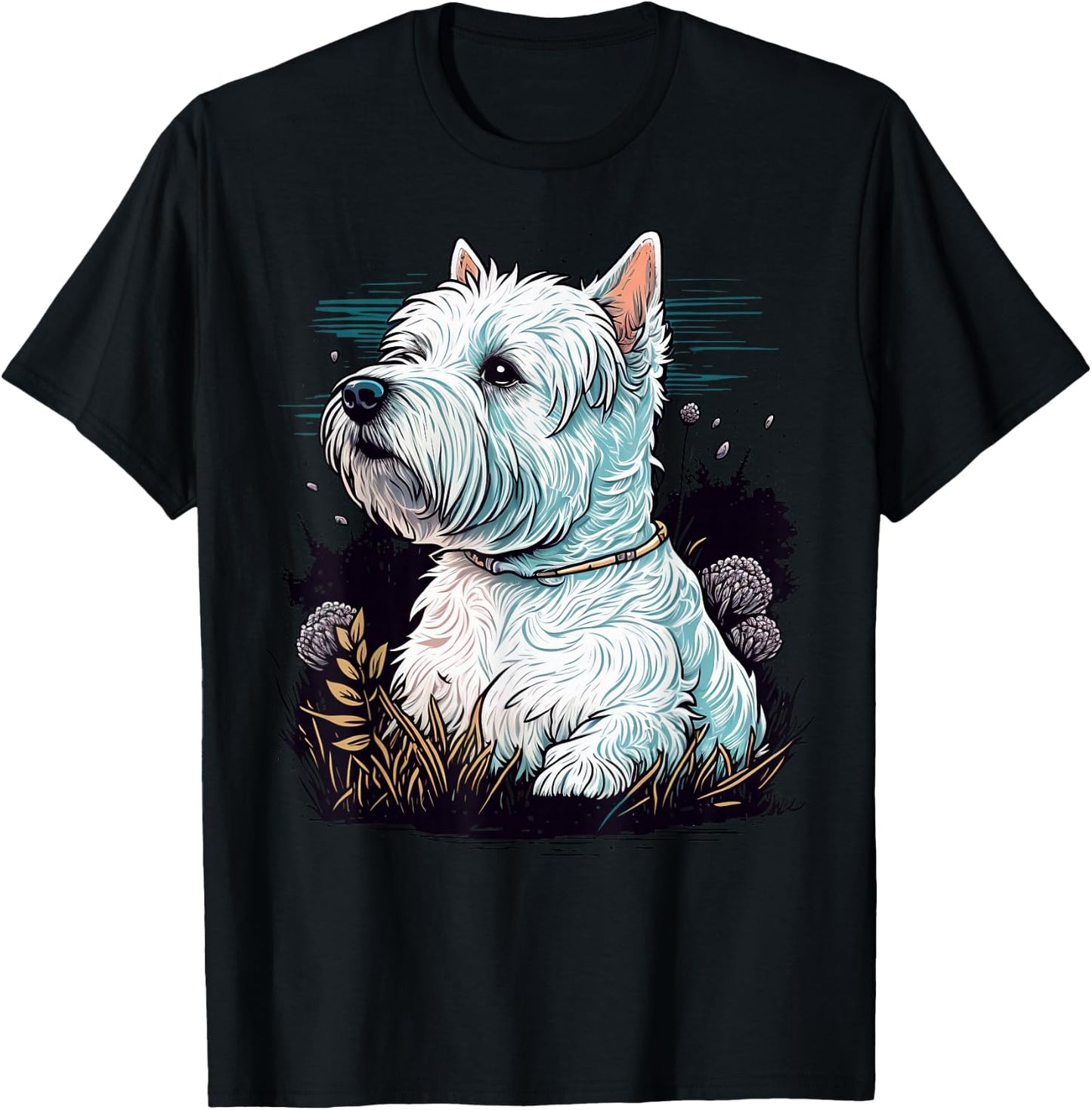 Cute West Highland White Terrier Dog on Westie Lover T-Shirt - T-Shirt | Black
