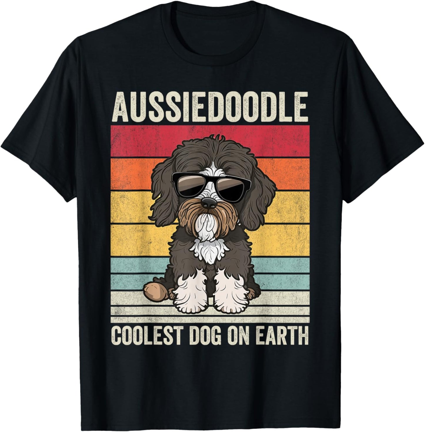 Aussiedoodle Dog with Sunglasses, Vintage Aussiedoodle T-Shirt - T-Shirt | Black