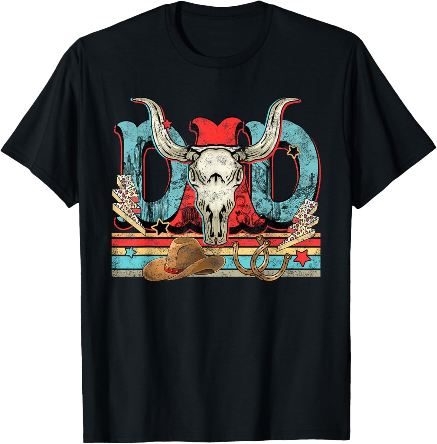 Bull Skull Dad Music Country, Western Dad, Dad Western Rodeo T-Shirt - T-Shirt | Black