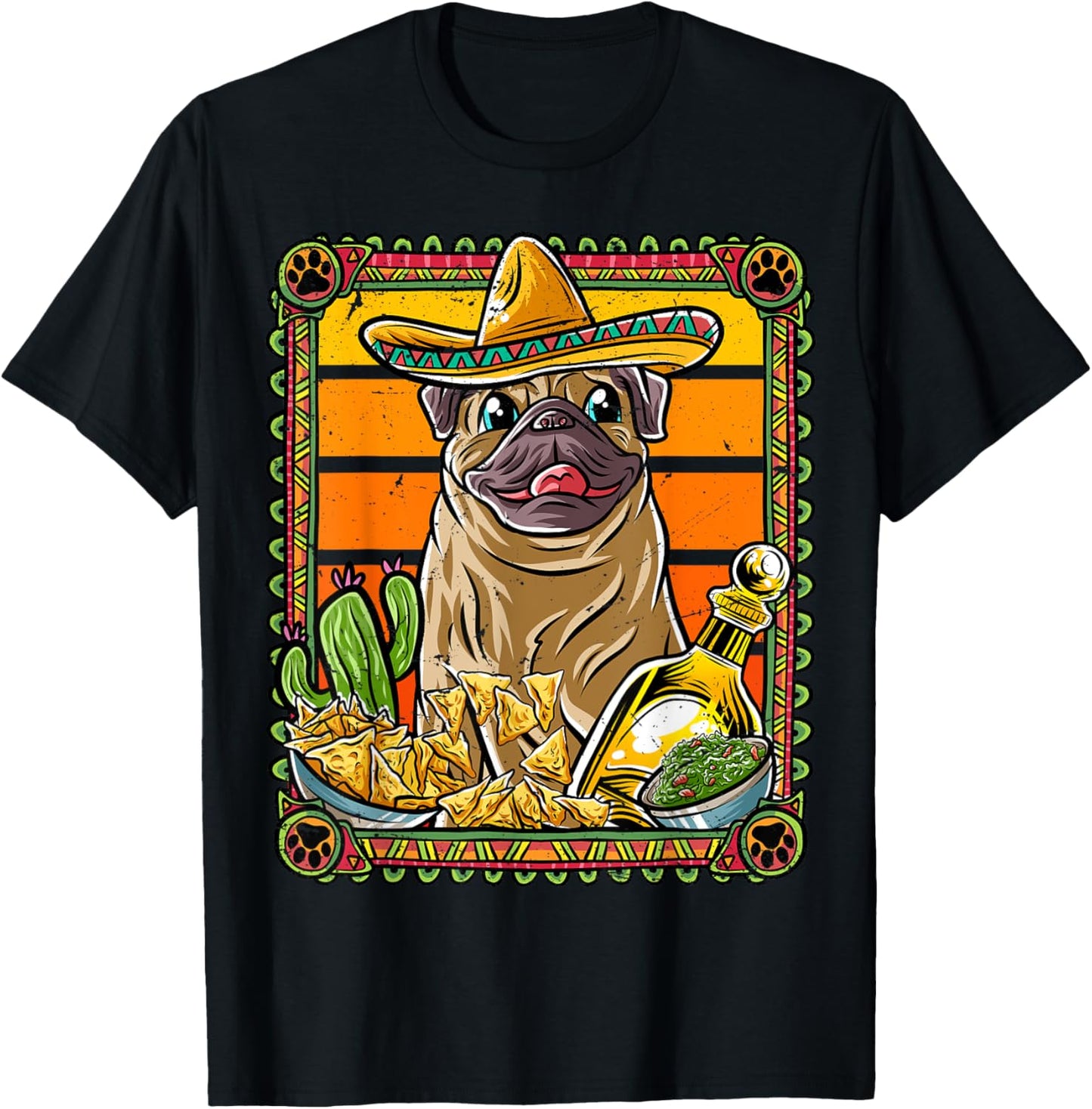 Pug Cinco De Mayo Mexican Sombrero Fiesta Dog Nacho T-Shirt - T-Shirt | Black