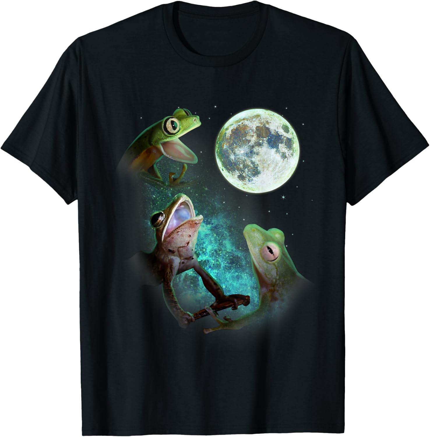Three Tree Frogs Howl At Moon 3 Wolfs Wolves Funny Parody T-Shirt - T-Shirt | Black