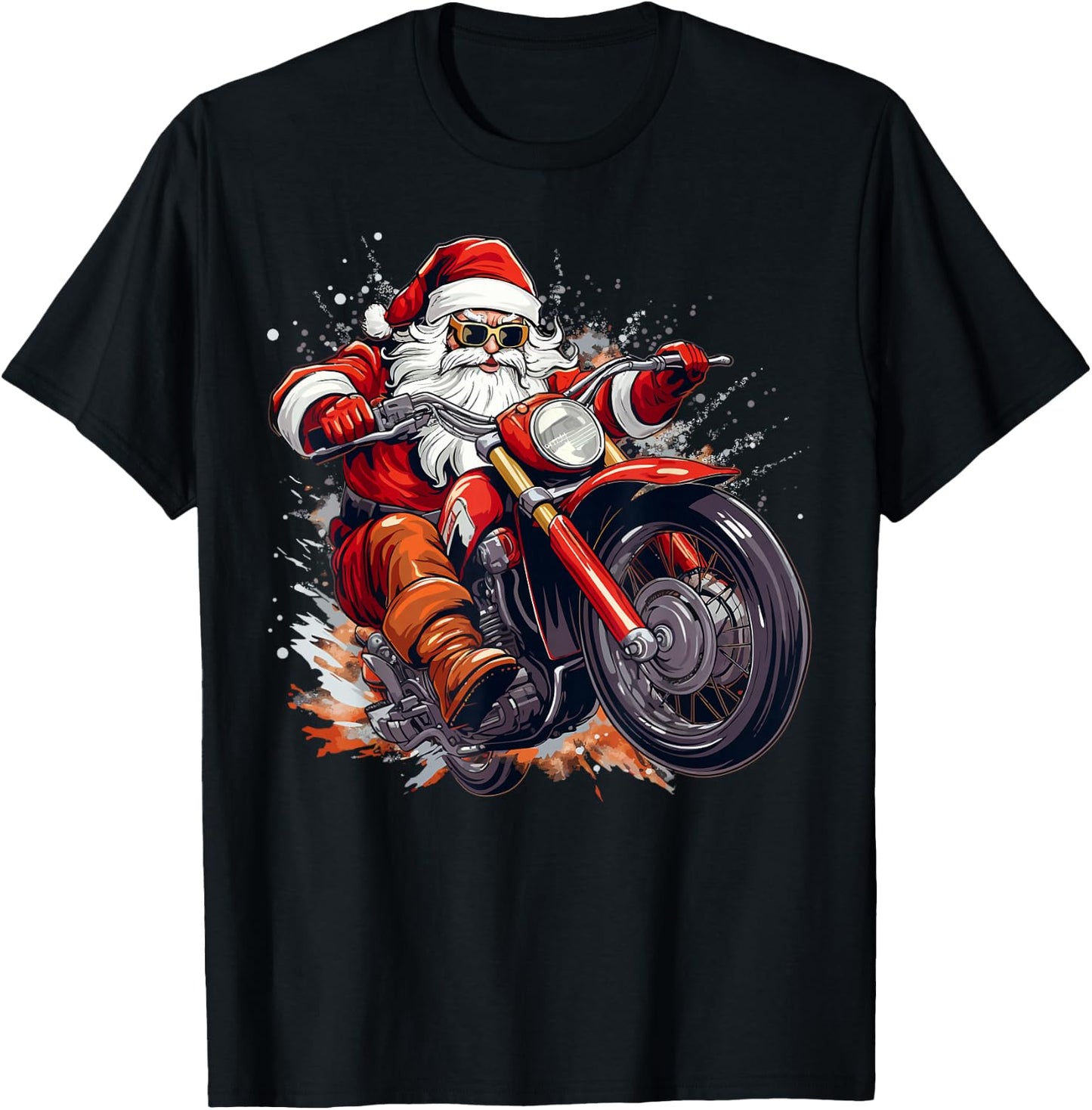 Christmas Santa Motorcycle Rider Xmas T-Shirt - T-Shirt | Black
