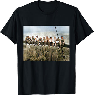 Lunch Atop a Skyscraper New York Ironworkers Photograph T-Shirt - T-Shirt | Black
