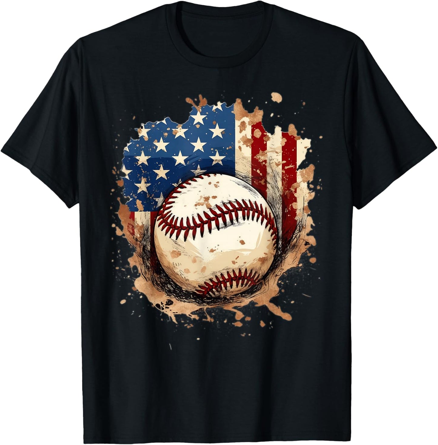 Patriotic Baseball 4th of July Men USA American Flag Boys T-Shirt - T-Shirt | Black