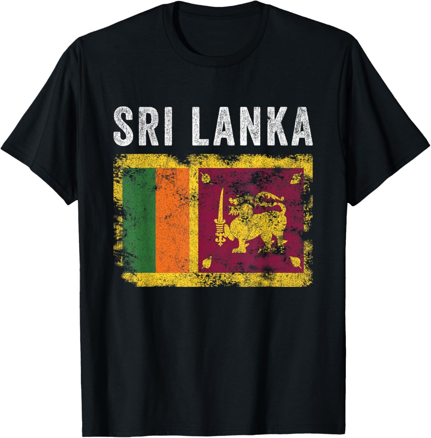 Sri Lanka Flag Distressed - Men Women Kids - Sri Lankan Flag T-Shirt - T-Shirt | Black