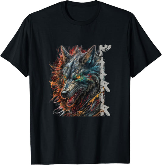 Wolf Fenriswolf Fenrir Viking Valhalla Runes T-Shirt - T-Shirt | Black