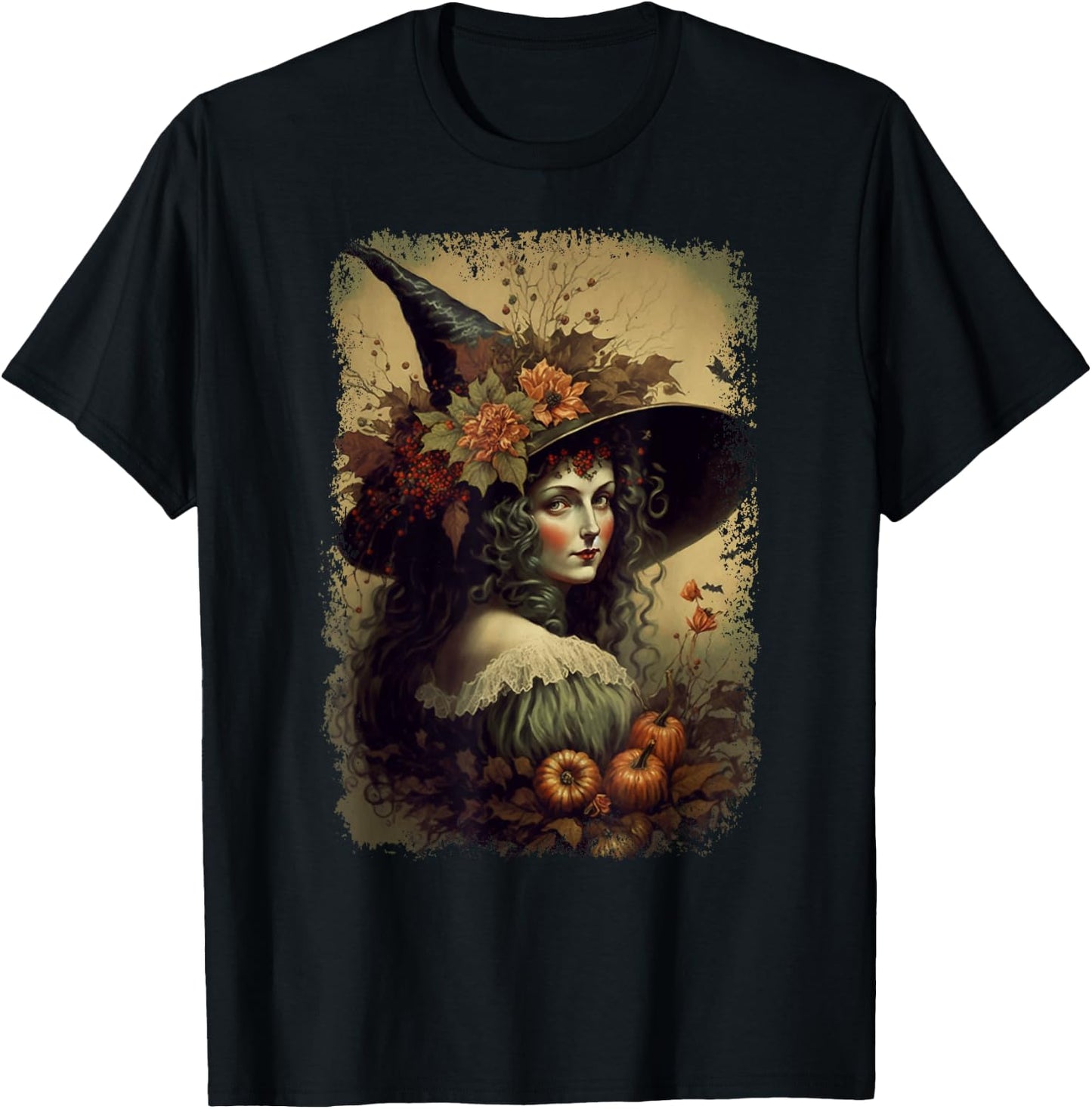 Vintage Nature Witch October Halloween Illustration T-Shirt - T-Shirt | Black