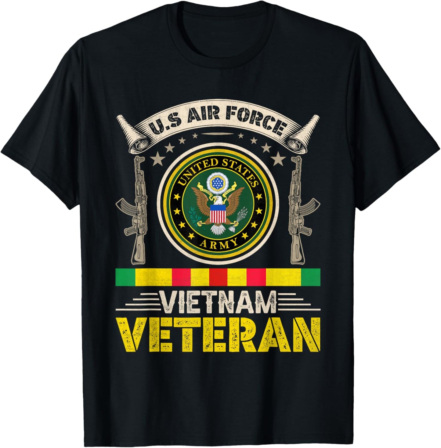 Vintage US Air Force Vietnam Veteran USA Flag Veterans Day Men T-Shirt - T-Shirt | Black